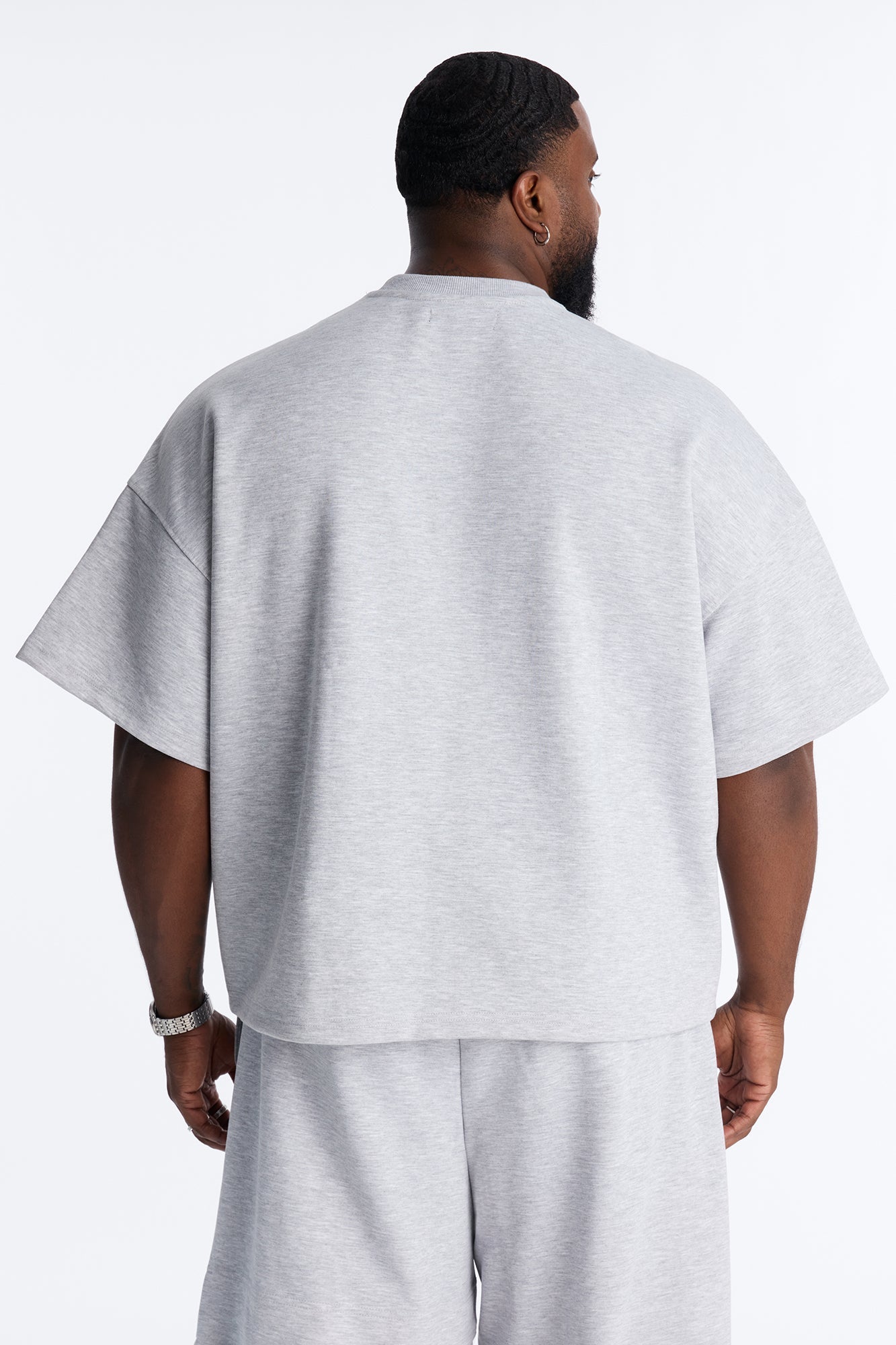 Structured Fleece Embossed Number Tee - Heather Grey