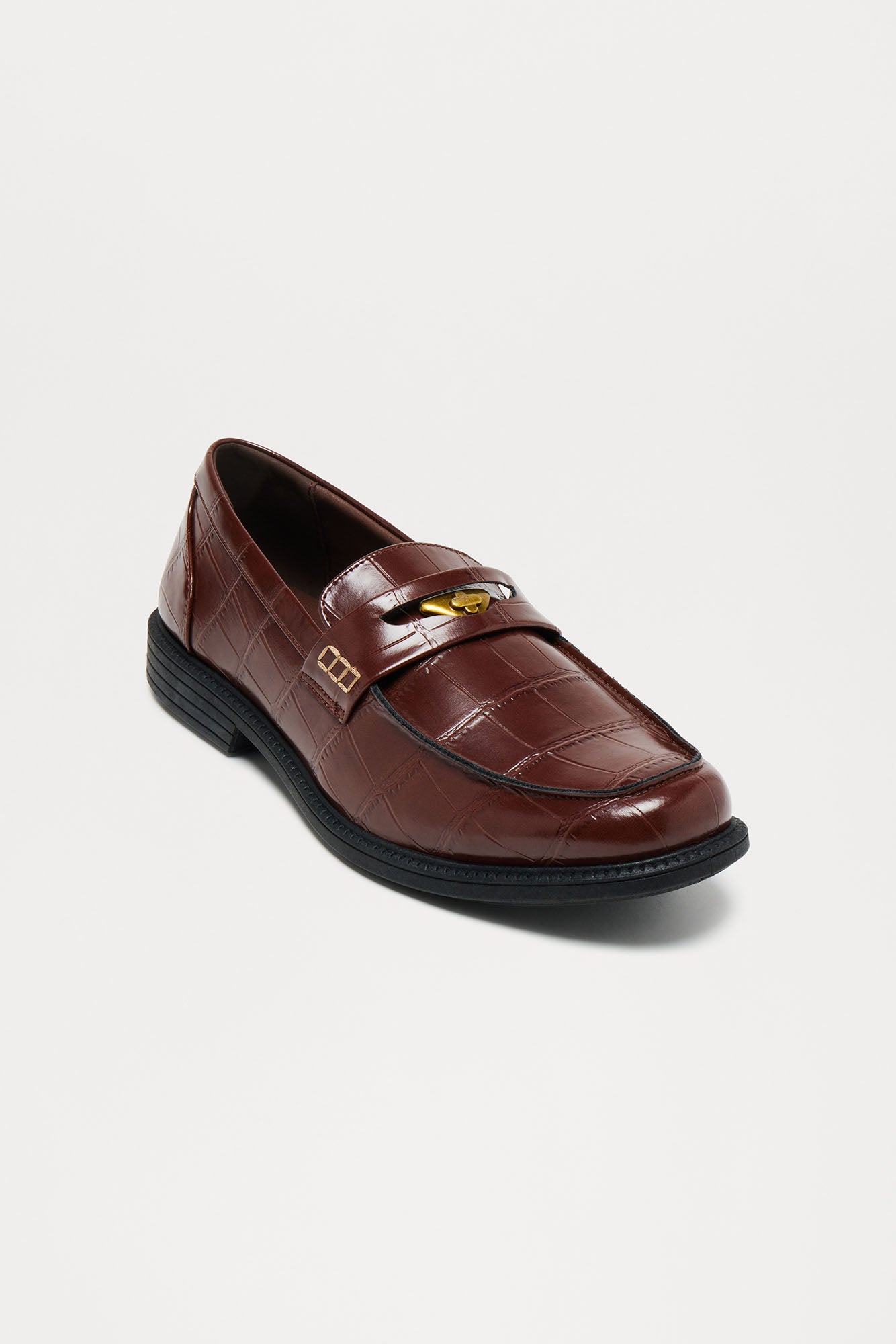 Embossed Crocodile Buckle Slip On Loafer - Brown