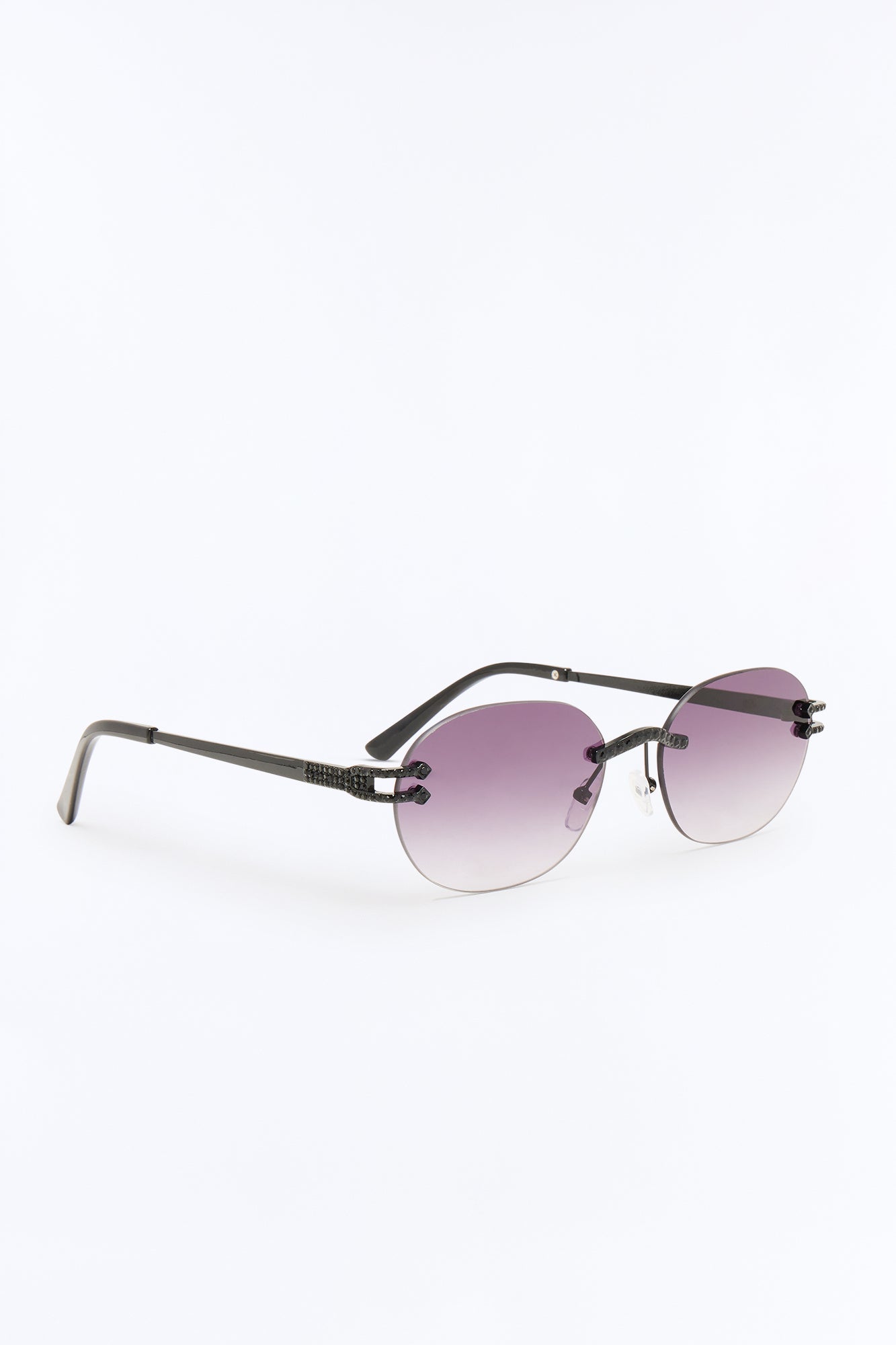 Embellished Round Frameless Metal Sunglasses - Gunmetal