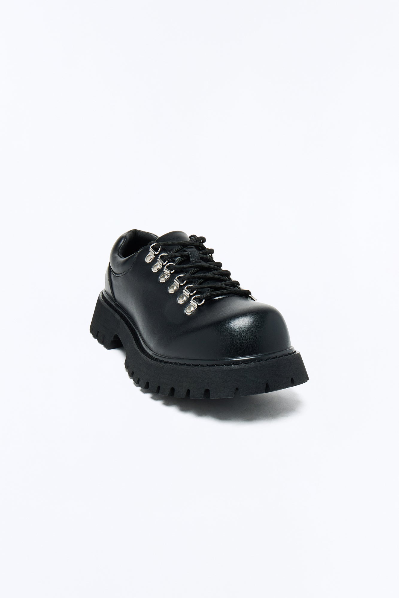 Faux Leather Lace Up Hiker Shoes - Black