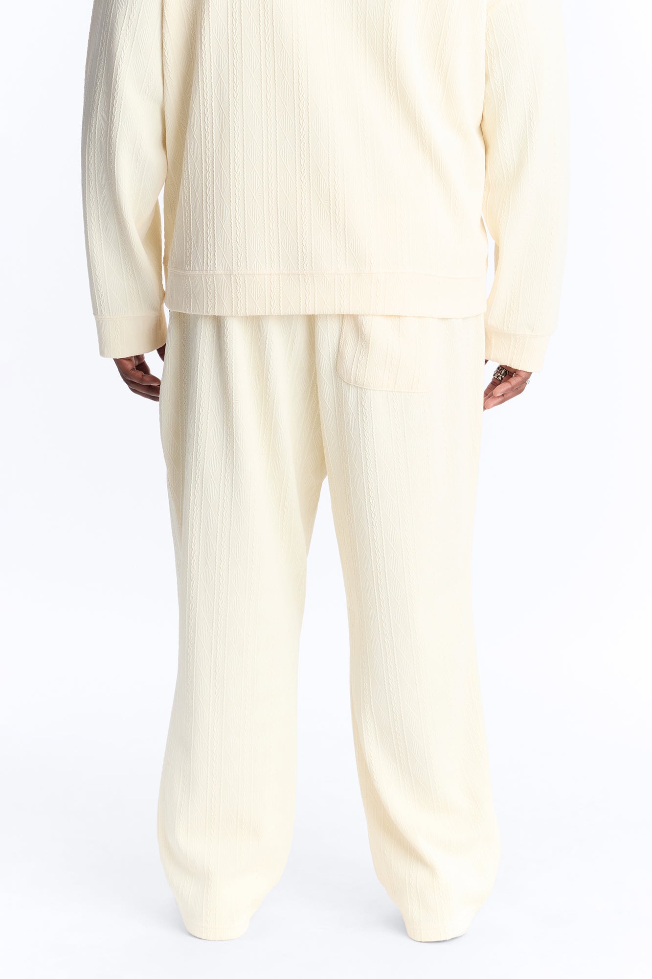 Straight Cable Knit Textured Stitched Pant - Cream