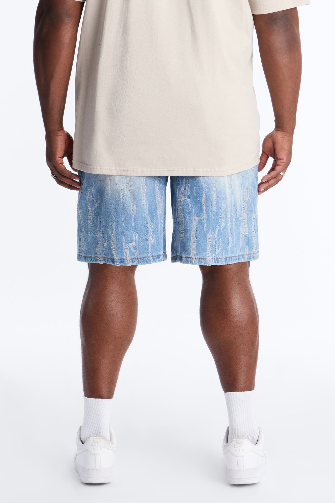 Relaxed All Over Distressed Denim Short - Medium Wash