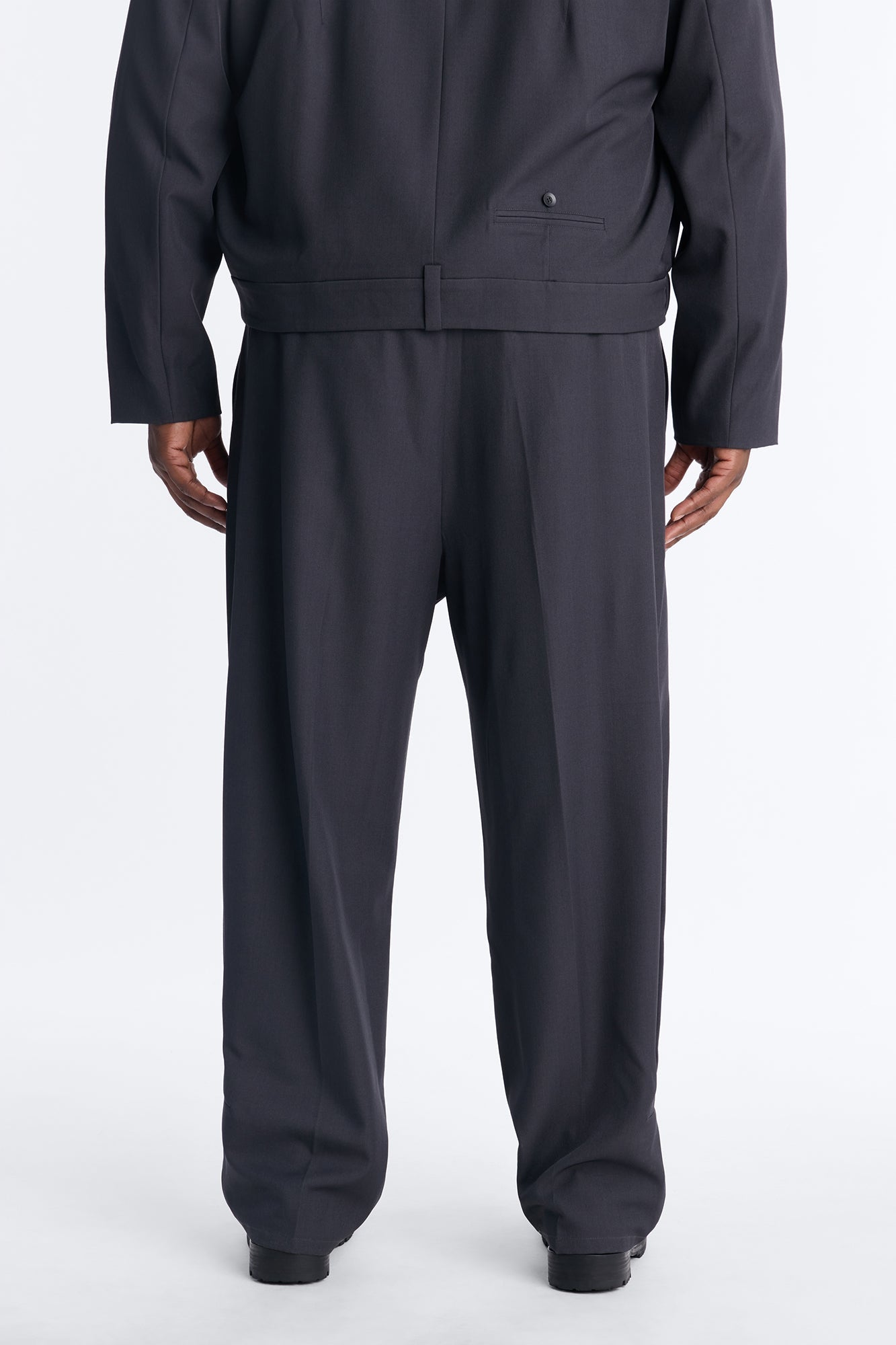 Baggy Inverted Details Indent Pleated Trouser - Grey