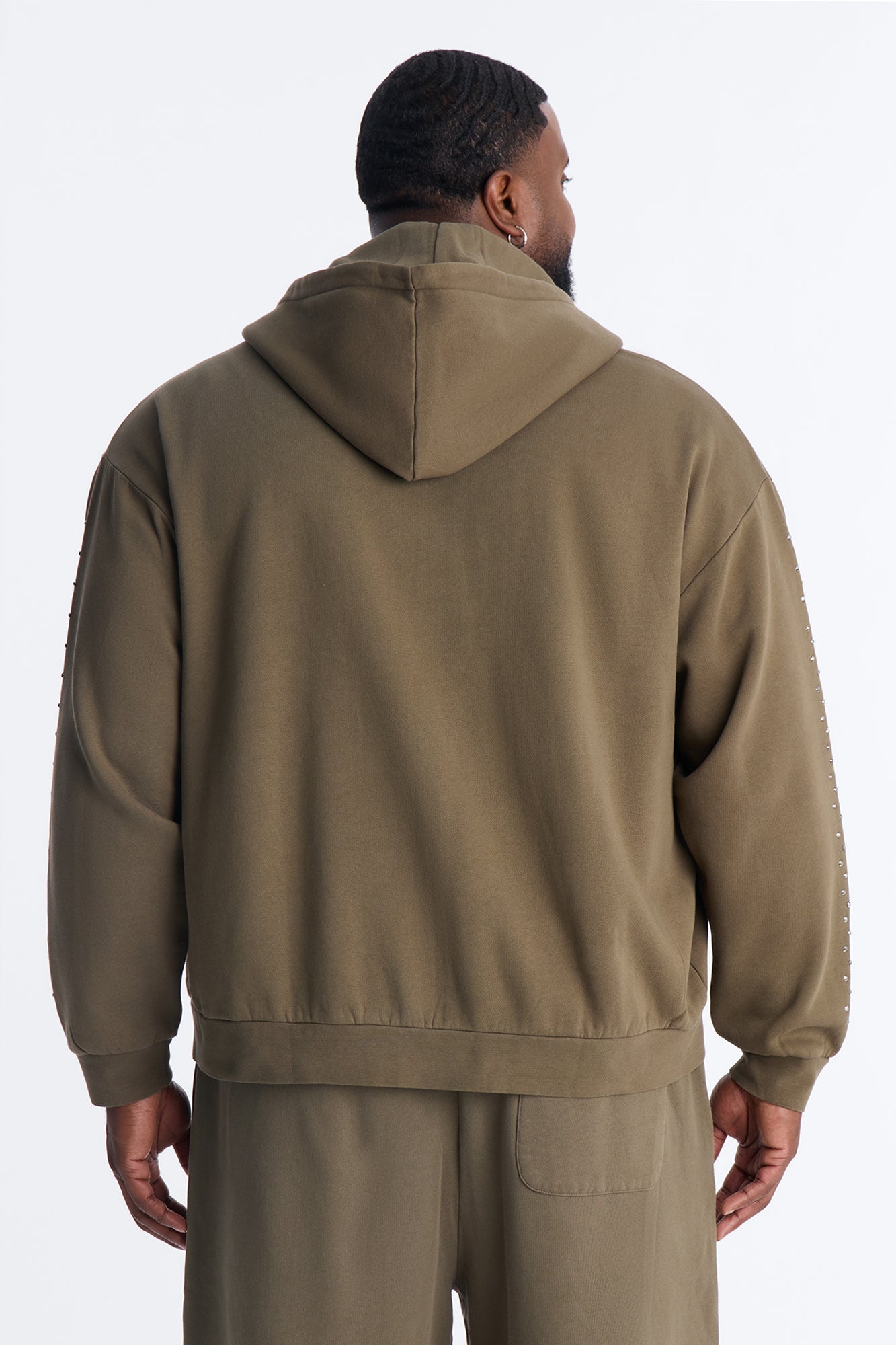 Tribal Rhinestone Zip Hoodie - Olive