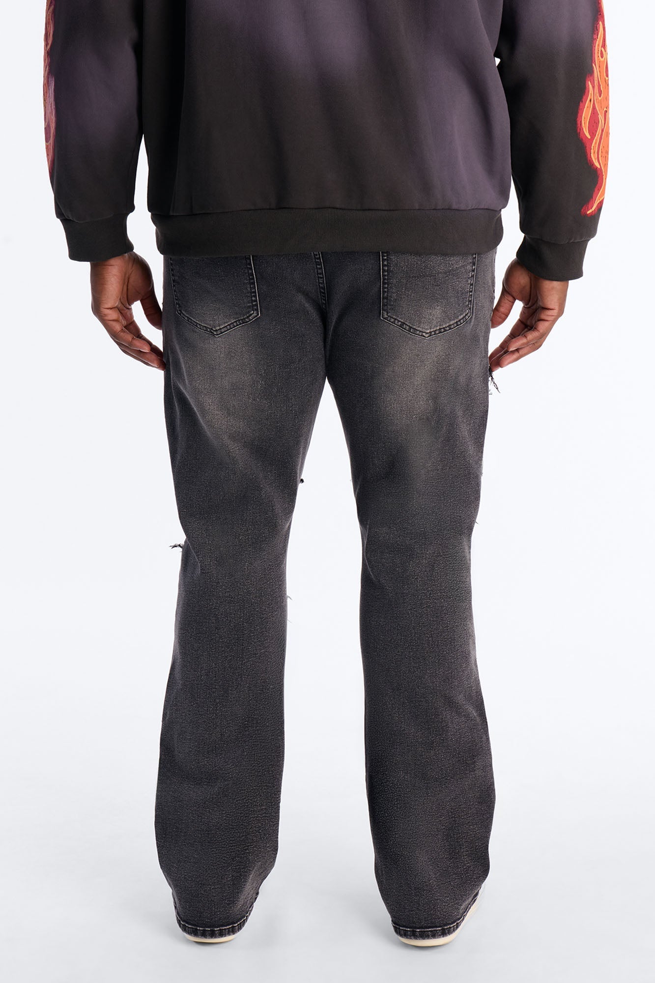 Stacked Slim Flare Fray Waves Jeans - Black Wash