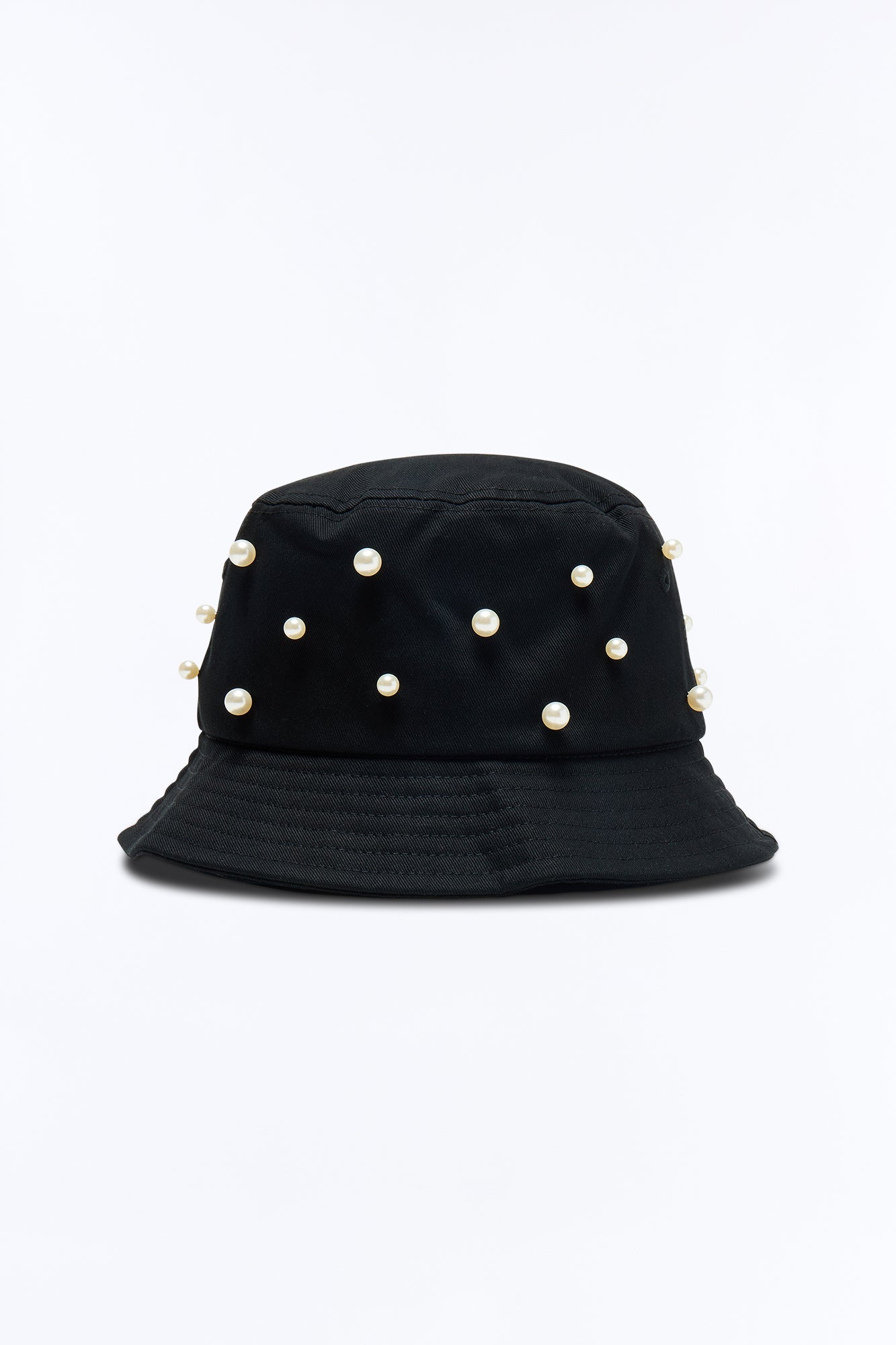 Pearl Embellished Cotton Bucket Hat - Black
