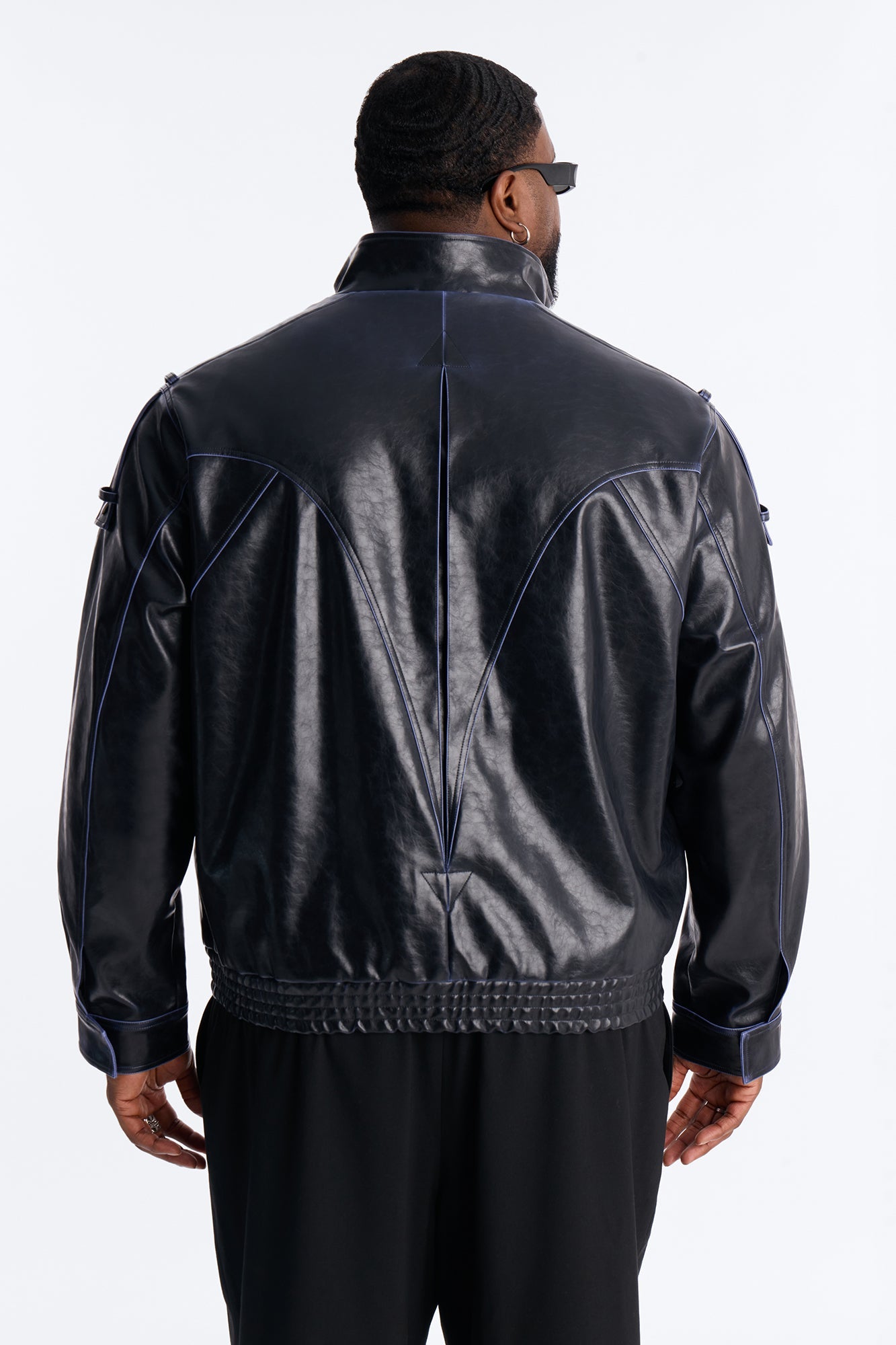 Pressure Reactive Faux Leather Moto Jacket - Black