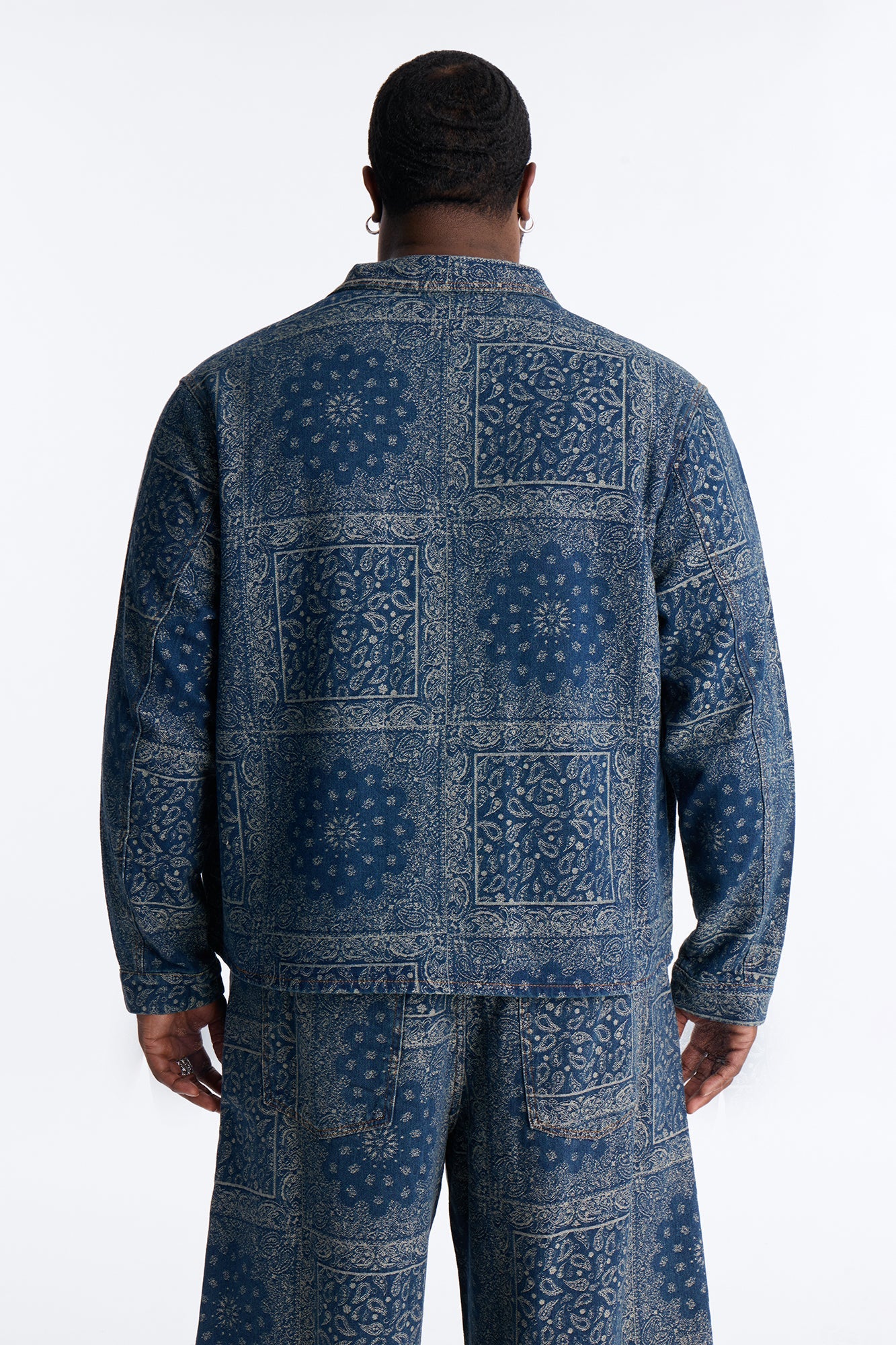 Cropped Street Paisley Denim Work Jacket - Dark Wash