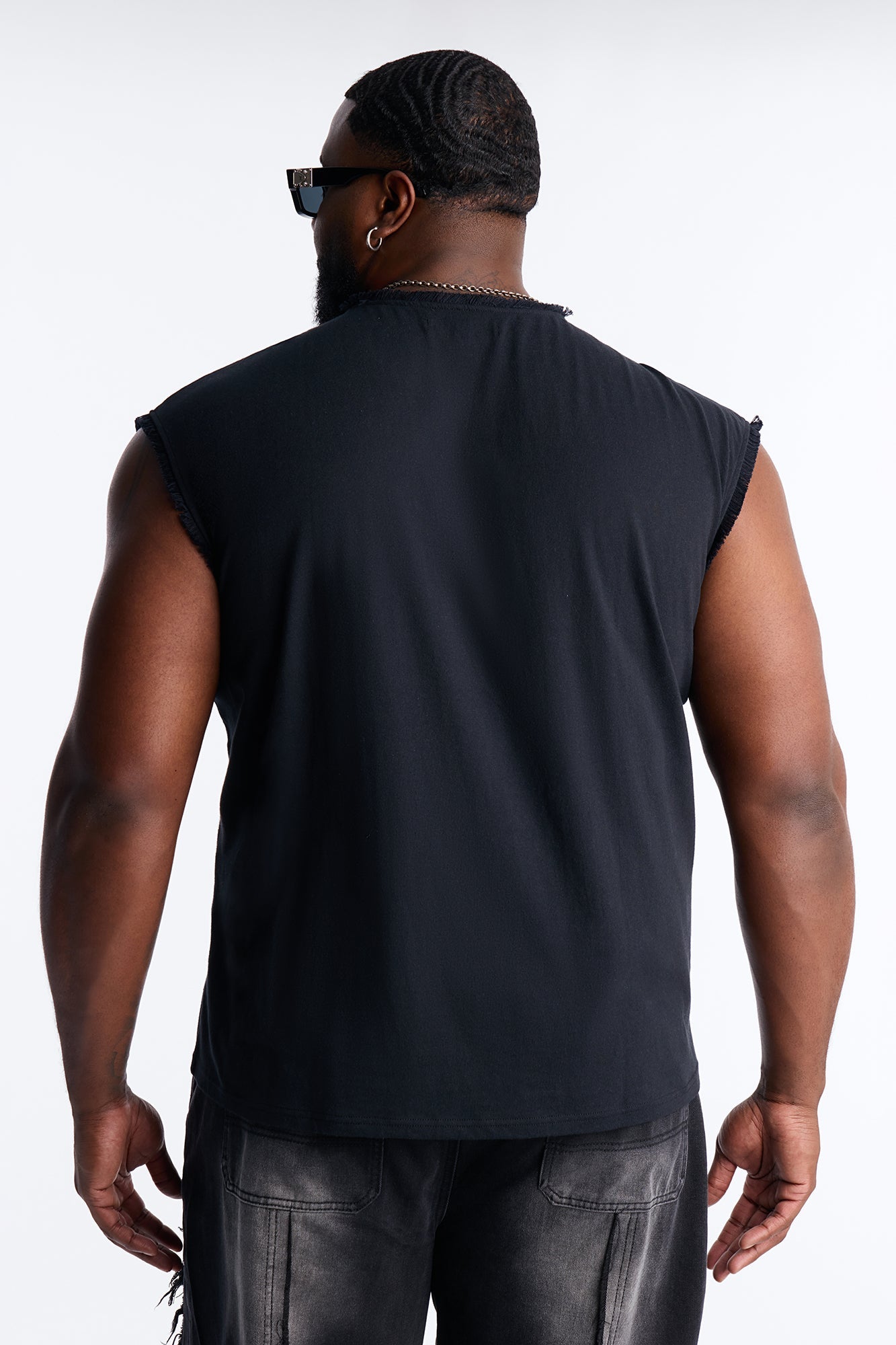 Relaxed Raw Edge Muscle Tee - Black