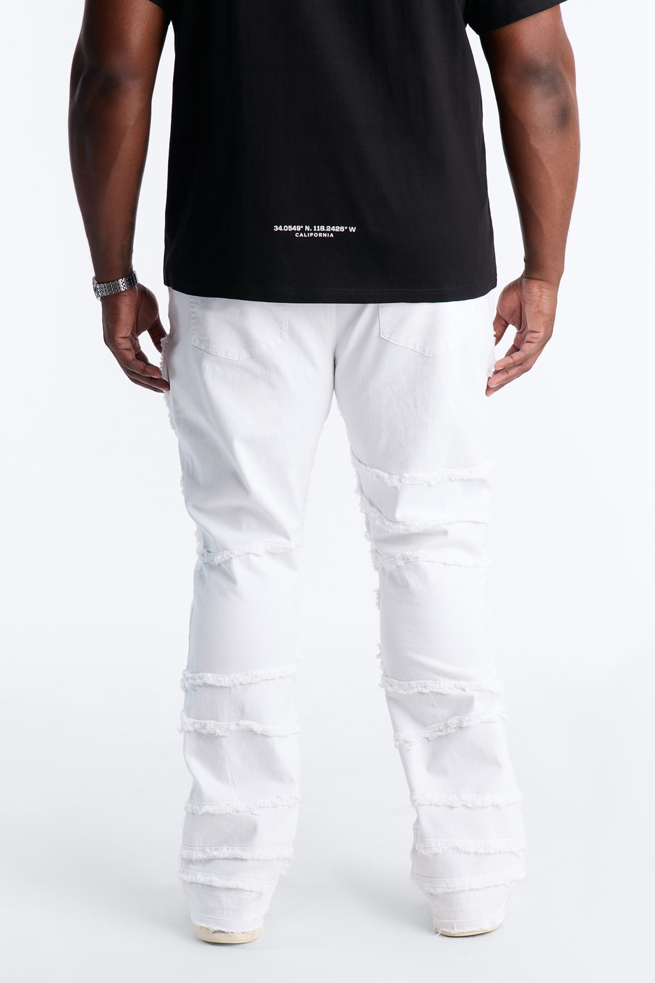 Stacked Skinny Flare Fray It Up Jean - White