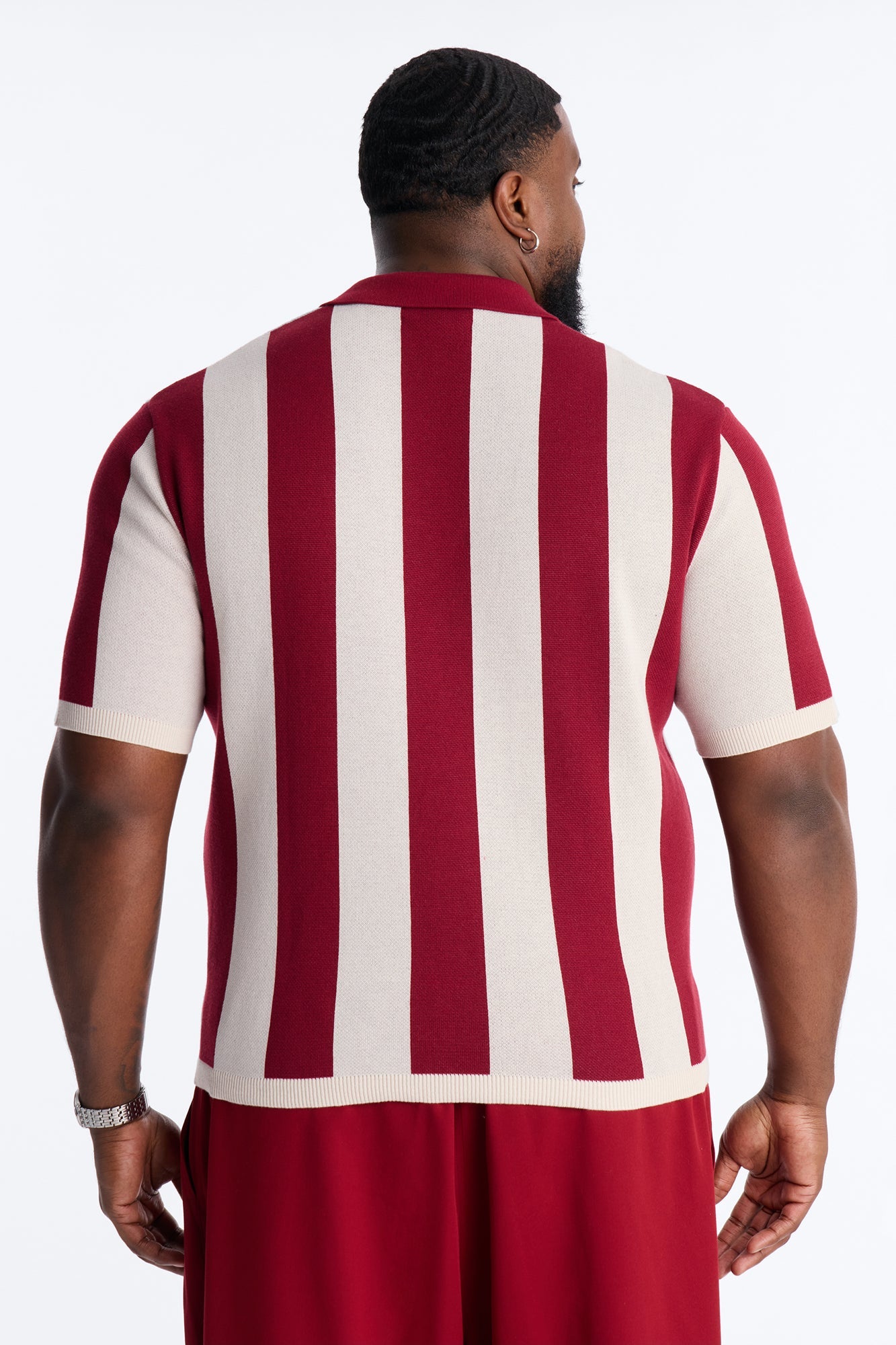 Apex United Johnny Collar Knit Top - Burgundy/combo