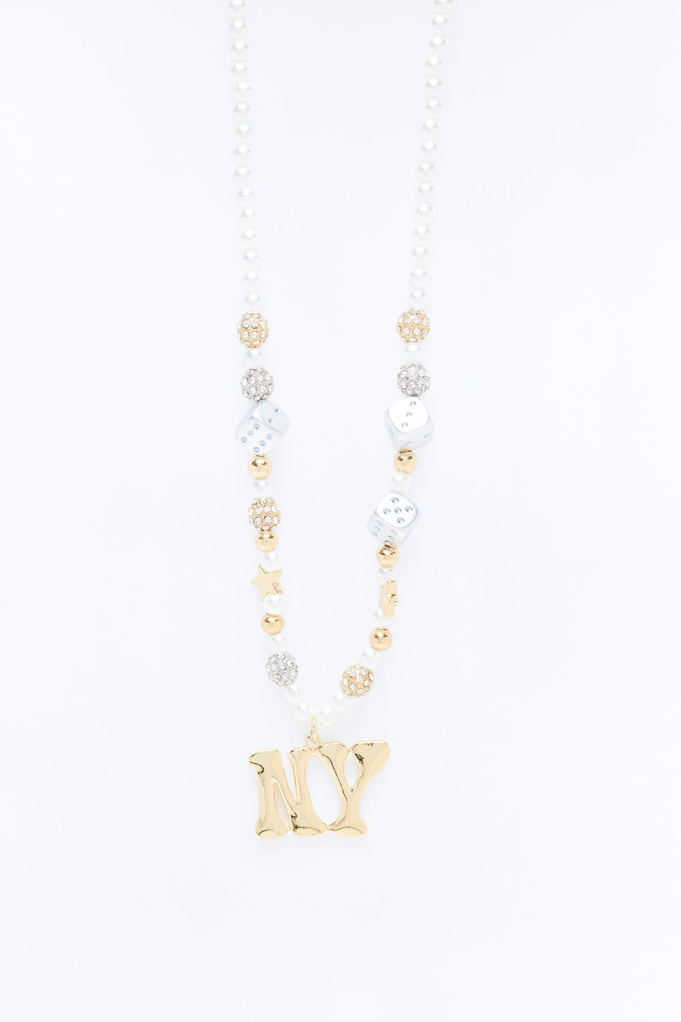 New York Pendant Pearl Necklace Set - Gold