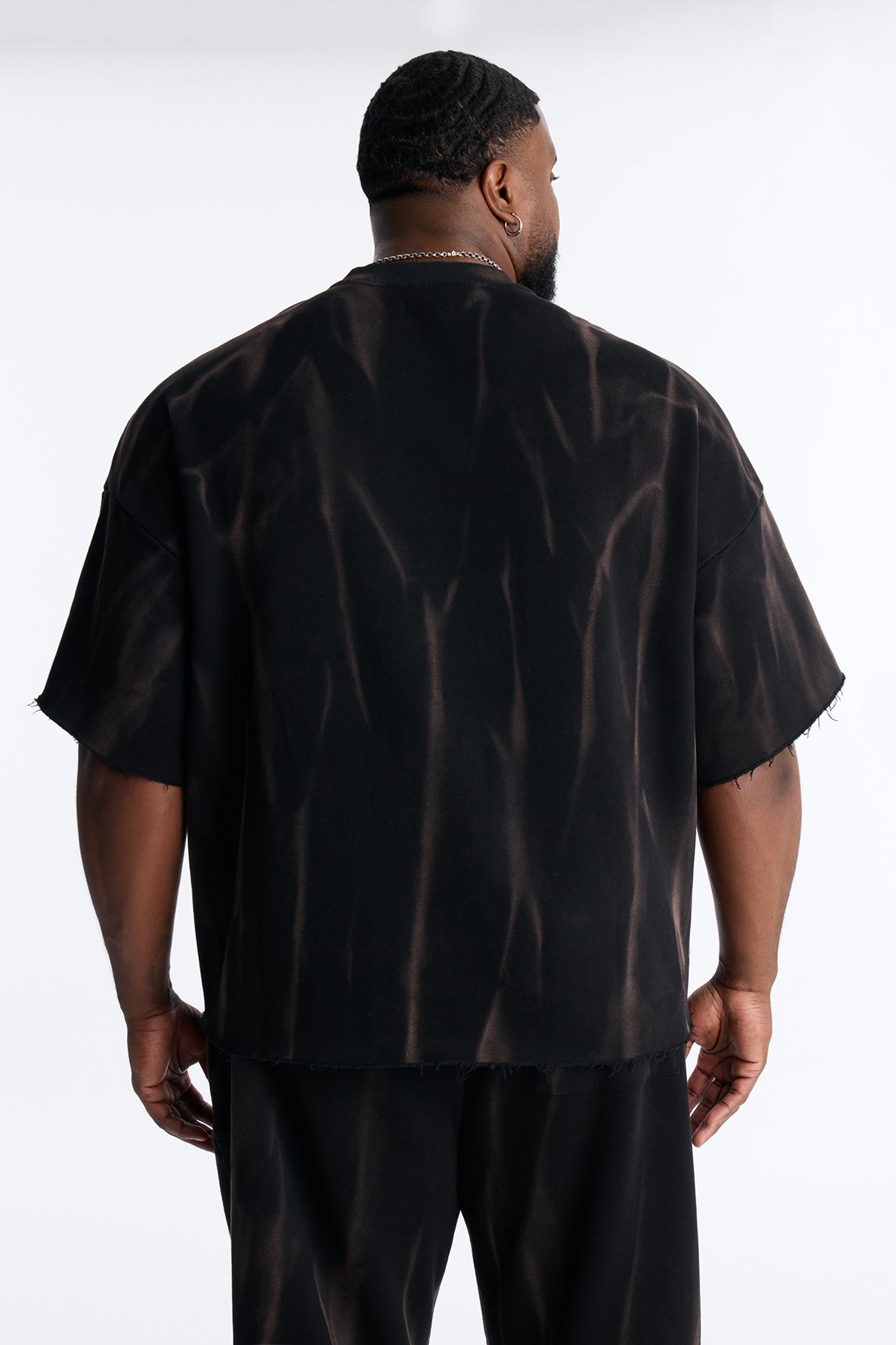 Oversized Bleach Washed Short Sleeve Fleece Tee - Black