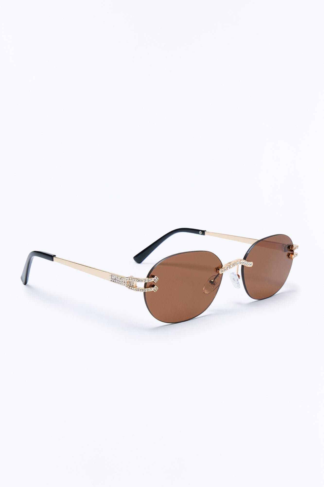 Embellished Round Frameless Metal Sunglasses - Gold/Brown
