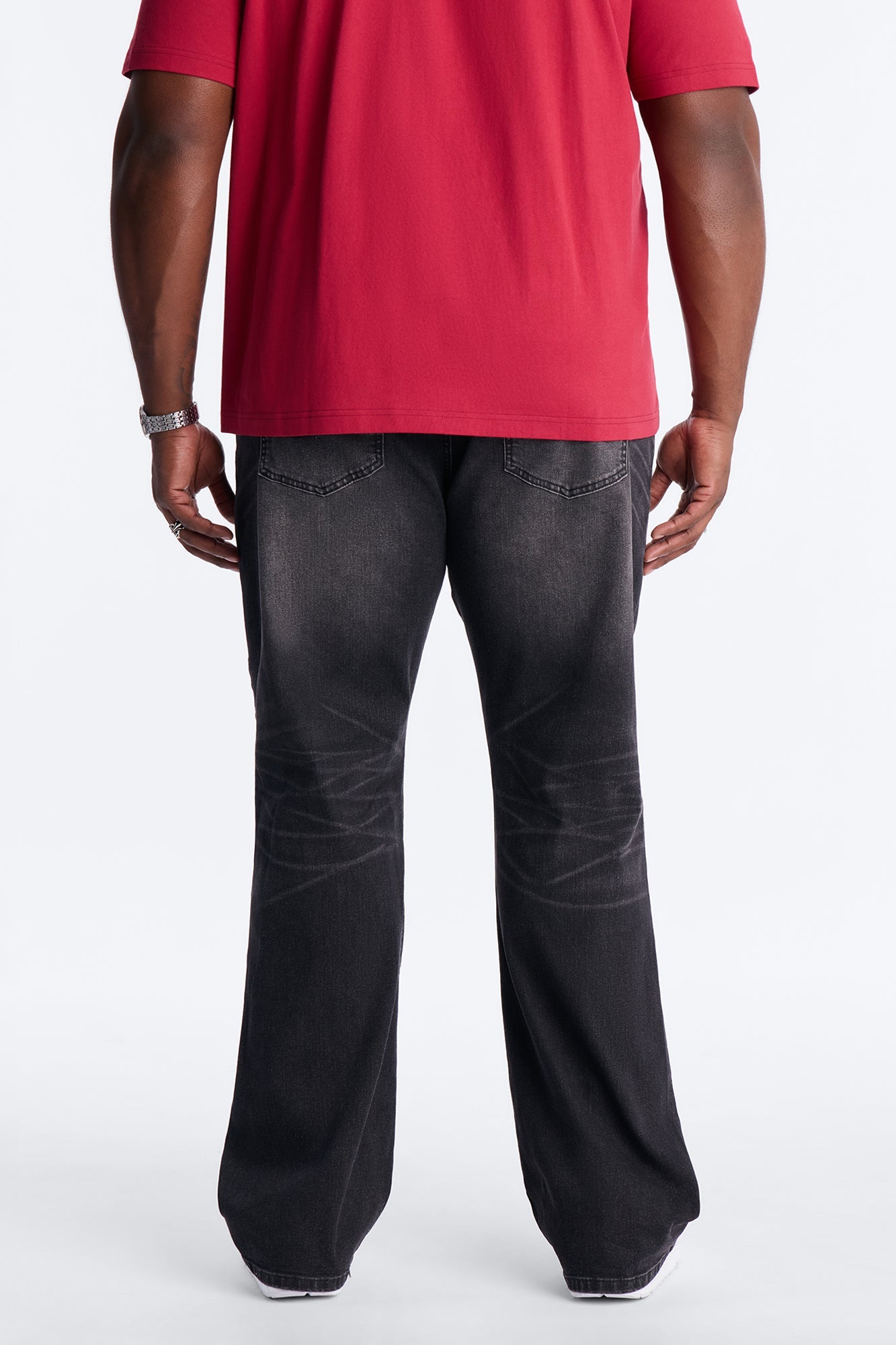 Stacked Slim Flare Faith Over Fear Drip Jean - Black Wash