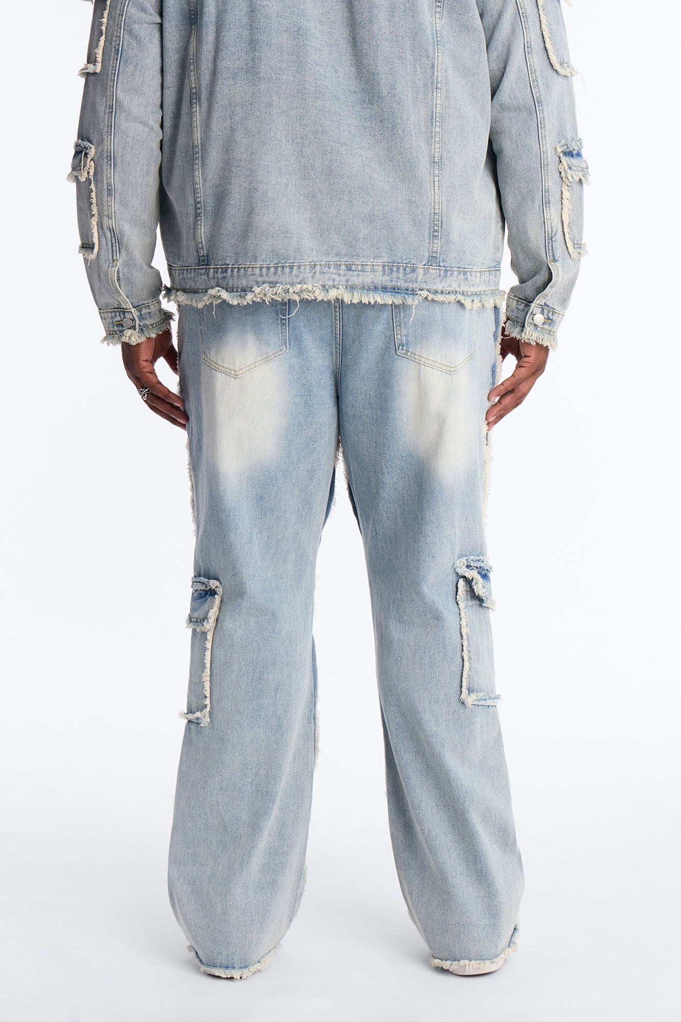 Straight Flare Tattered Cargo Jean - Light Wash