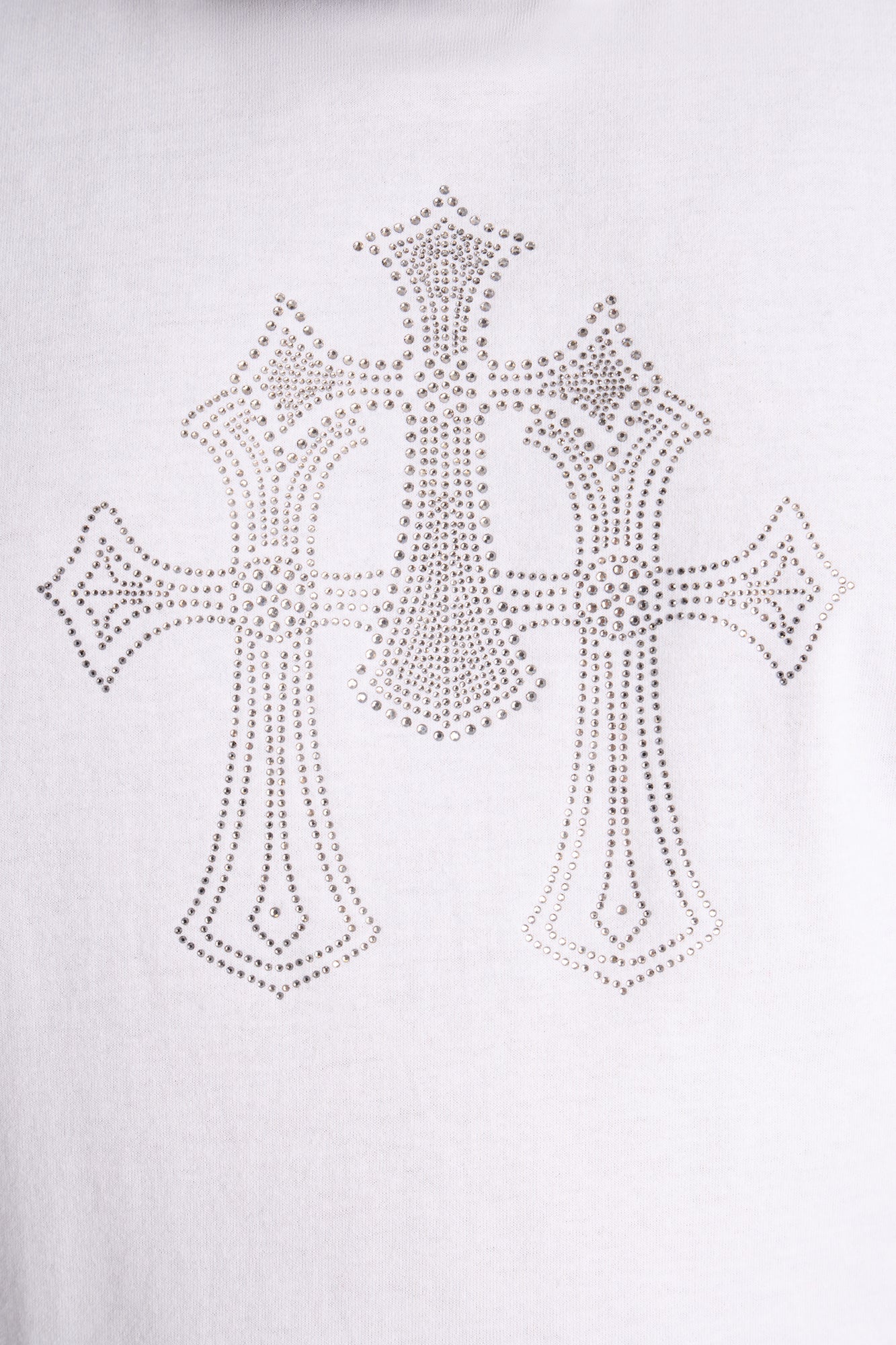 Three Crosses Rhinestones Oversized Short Sleeve Tee - White