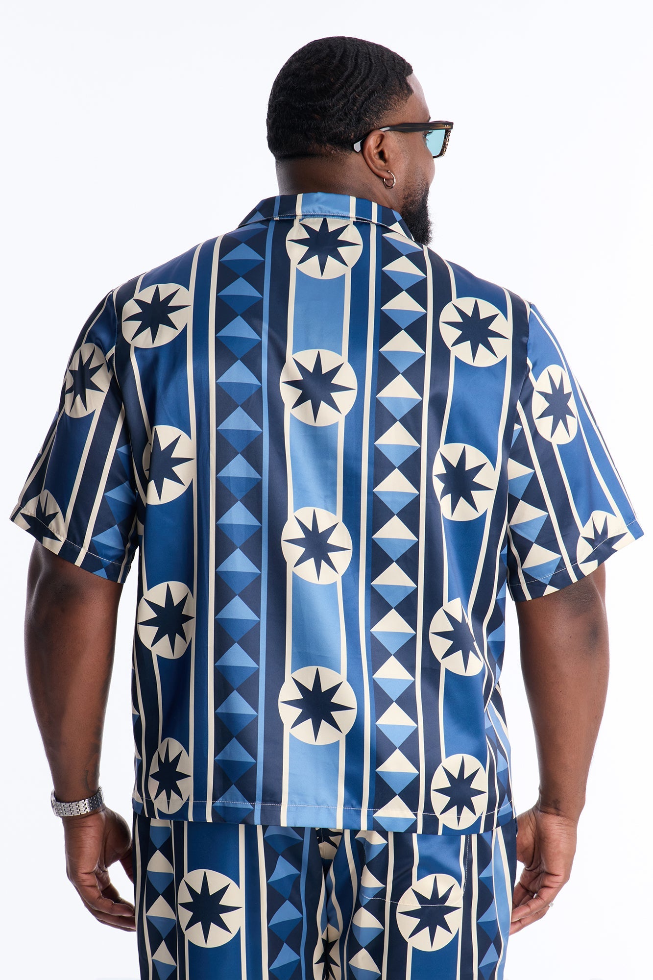 Toscana Geo Cuban Collar Shirt - Blue