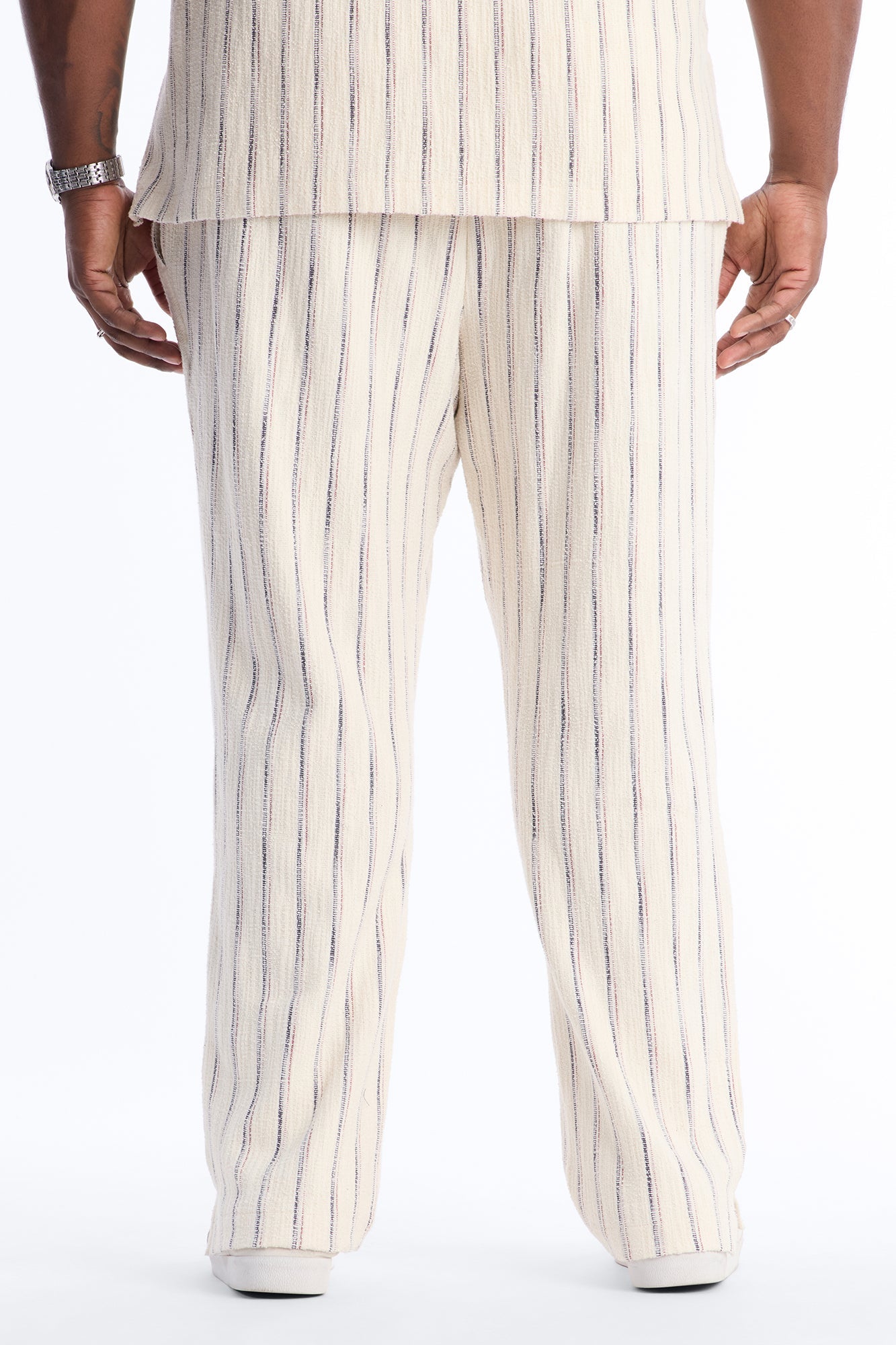 Slim Caicos Textured Stripe Slit Pant - Cream