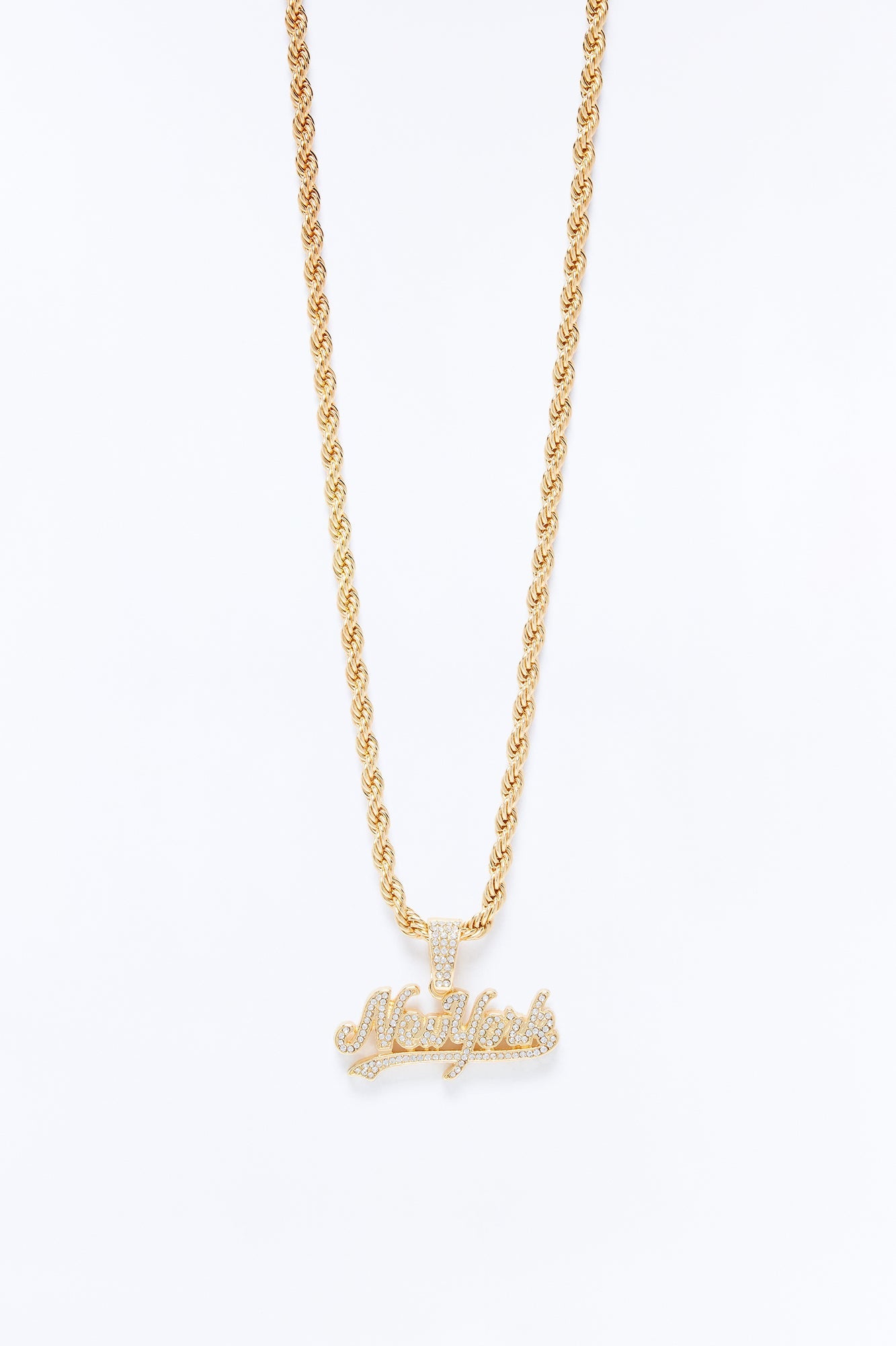 New York Iced Pendant Necklace - Gold