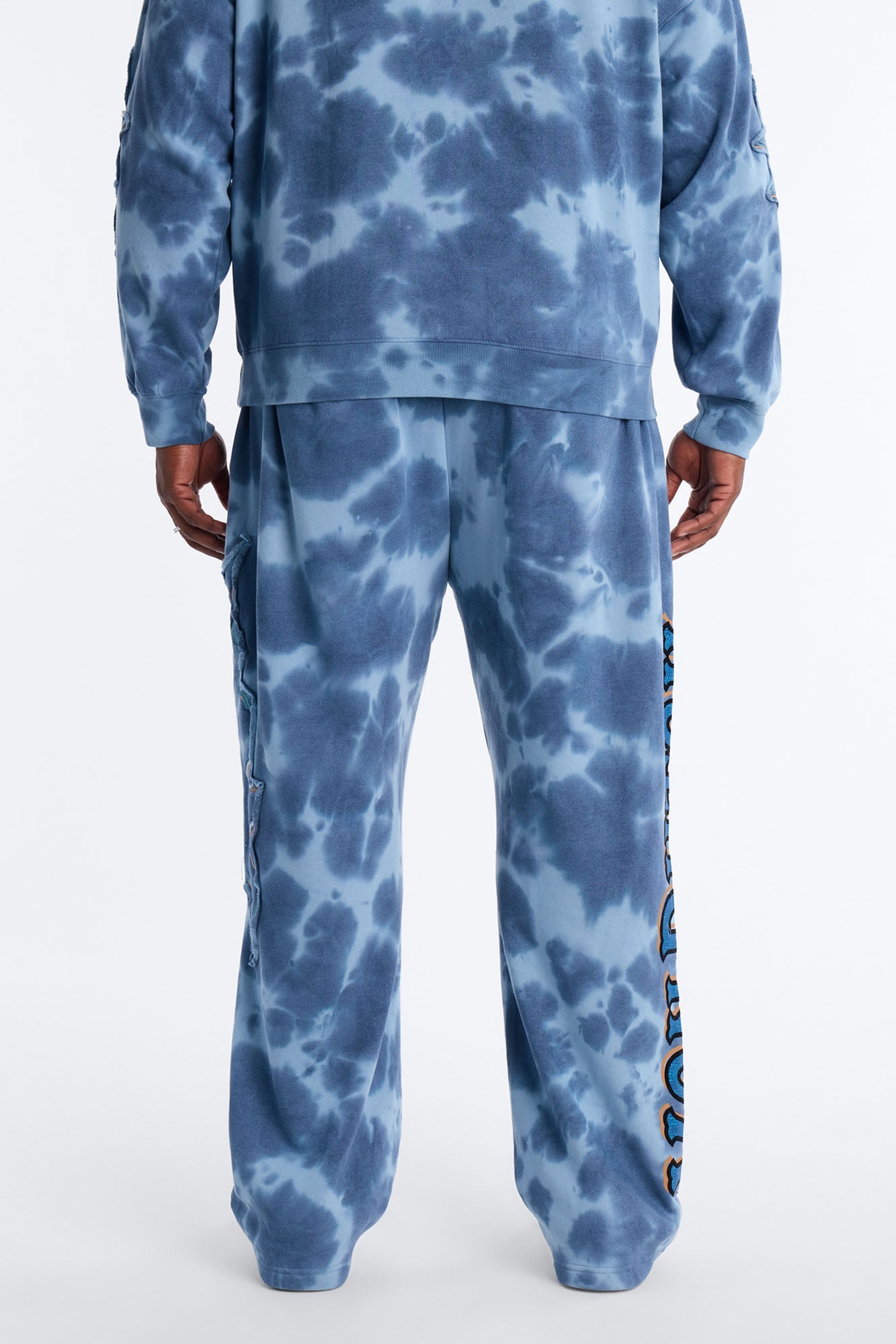 Baggy Von Dutch Outlaw Bleach Dyed Raw Edge Sweatpants - Blue