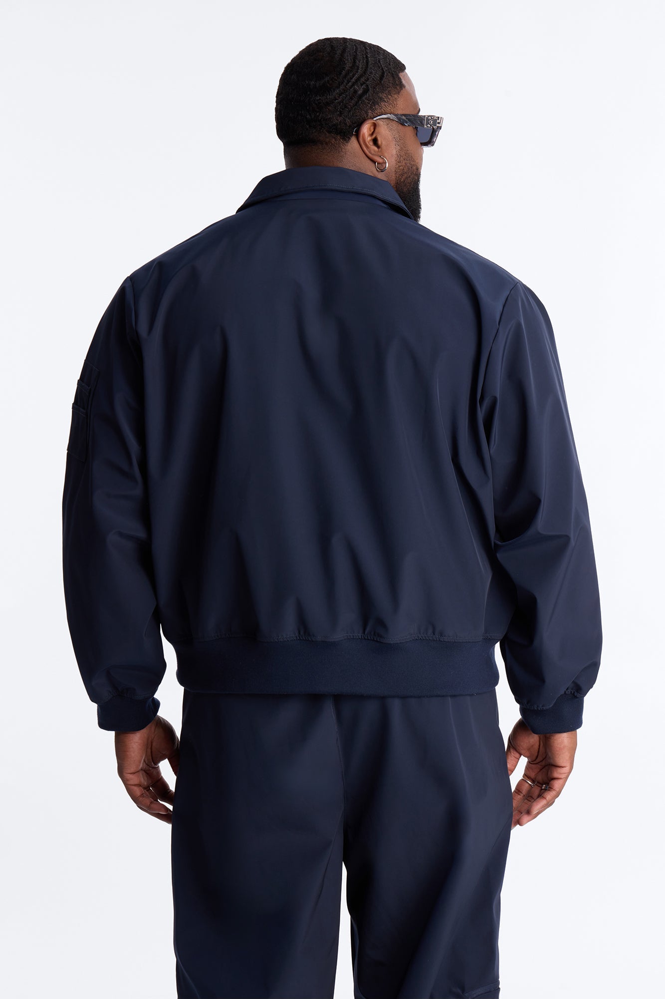 Cropped Relaxed Liberty Zip Bomber Jacket - Navy