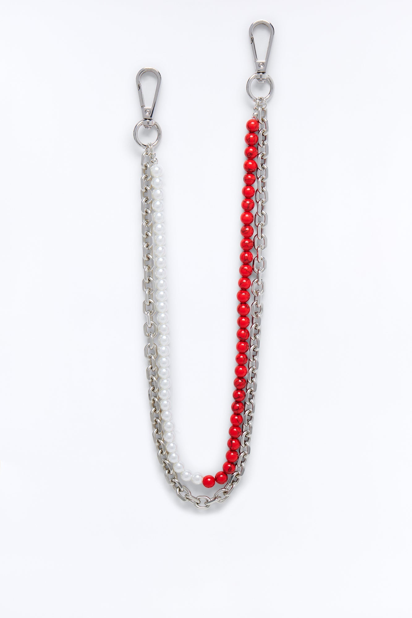 Crimson And Pearl Layered Pant Chain - Silver