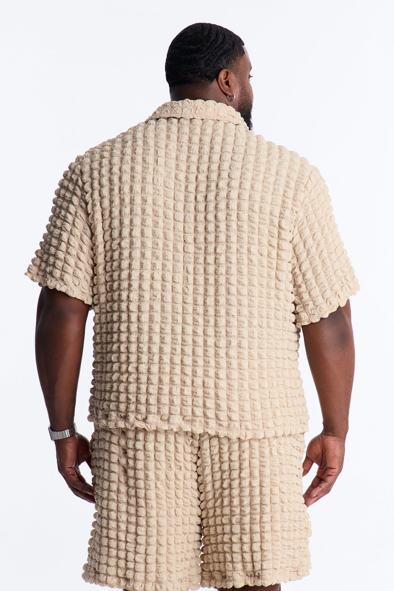 Relaxed Effervesce Textured Button Up Shirt - Tan