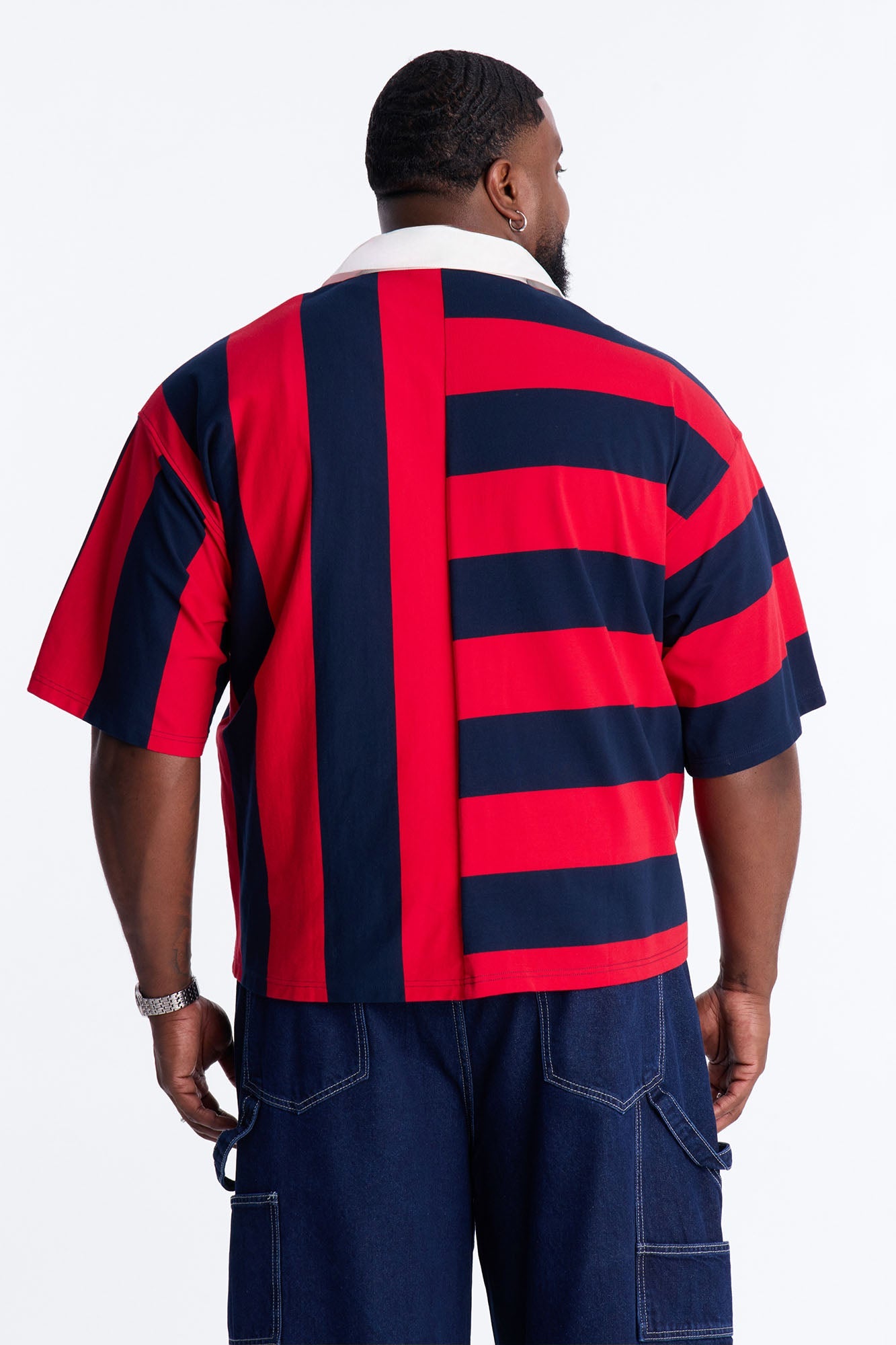 Auth Short Sleeve Rugby Stripes Polo - Navy/Red