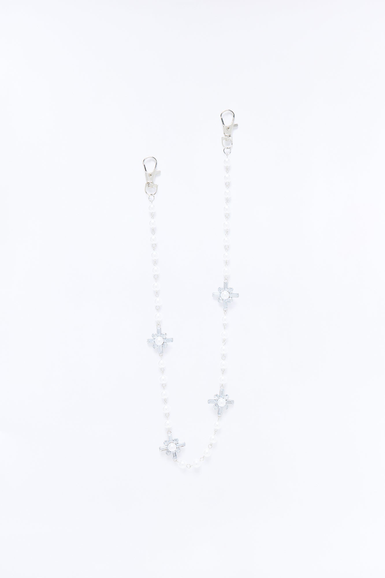 Crystallized Faith And Pearl Pant Chain - White/Silver