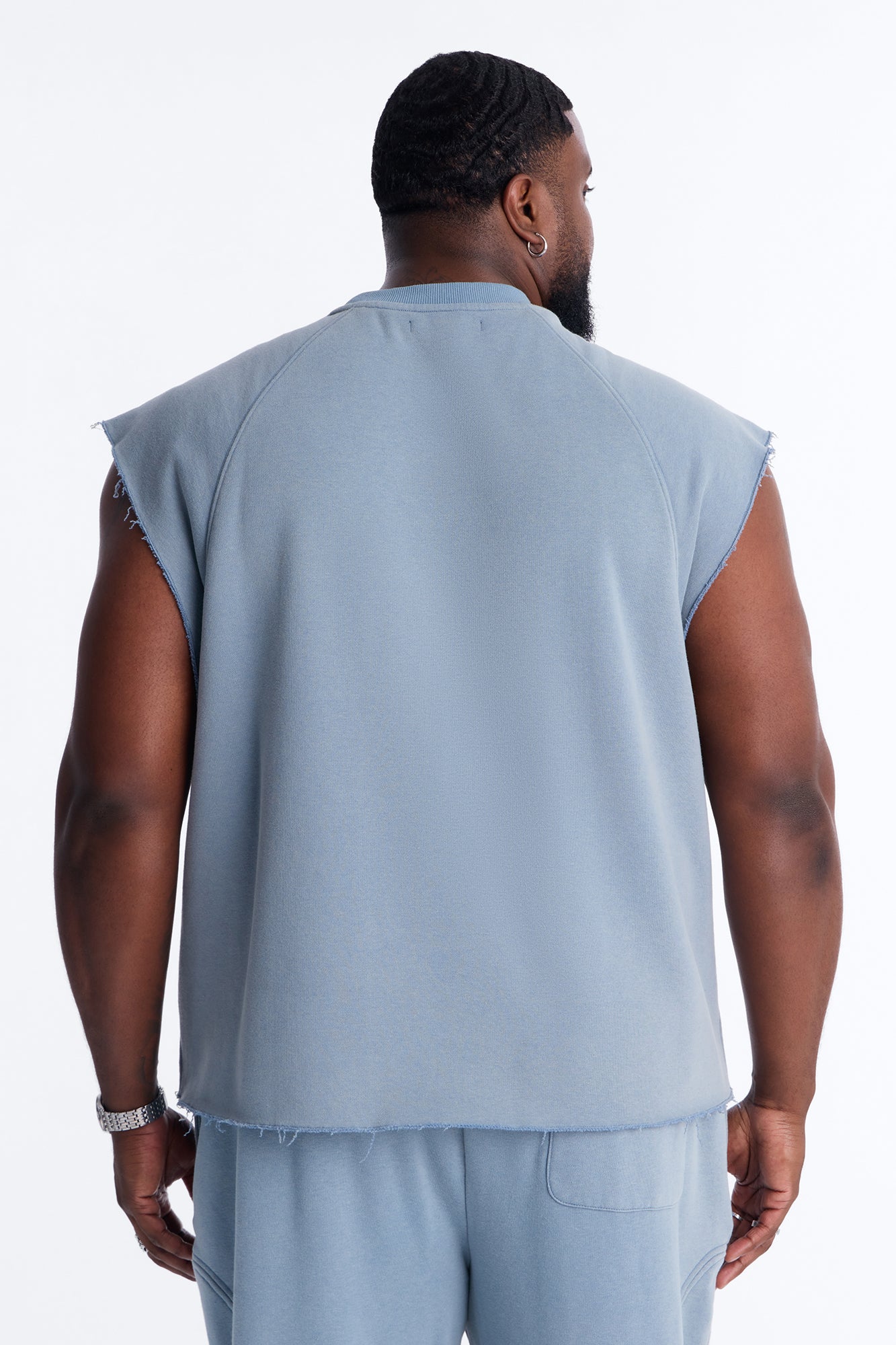 Washed Raw Edge Relaxed Muscle Tee - Slate Blue