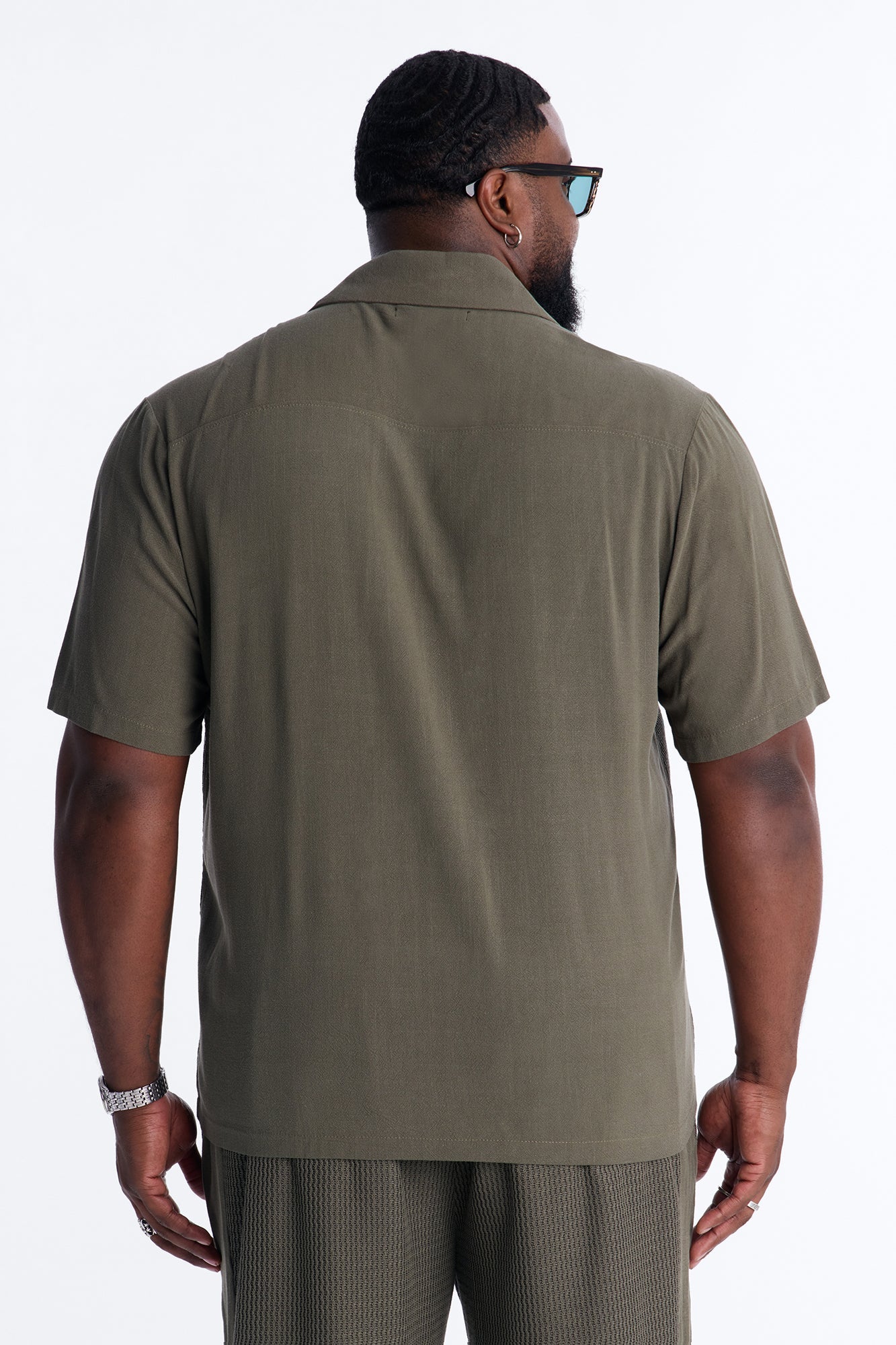 Brookfield Flow Cuban Collar Button Up Shirt - Olive