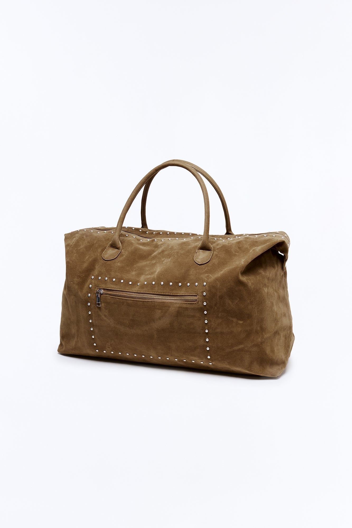 Faux Suede Studded Weekender Bag - Dark Brown