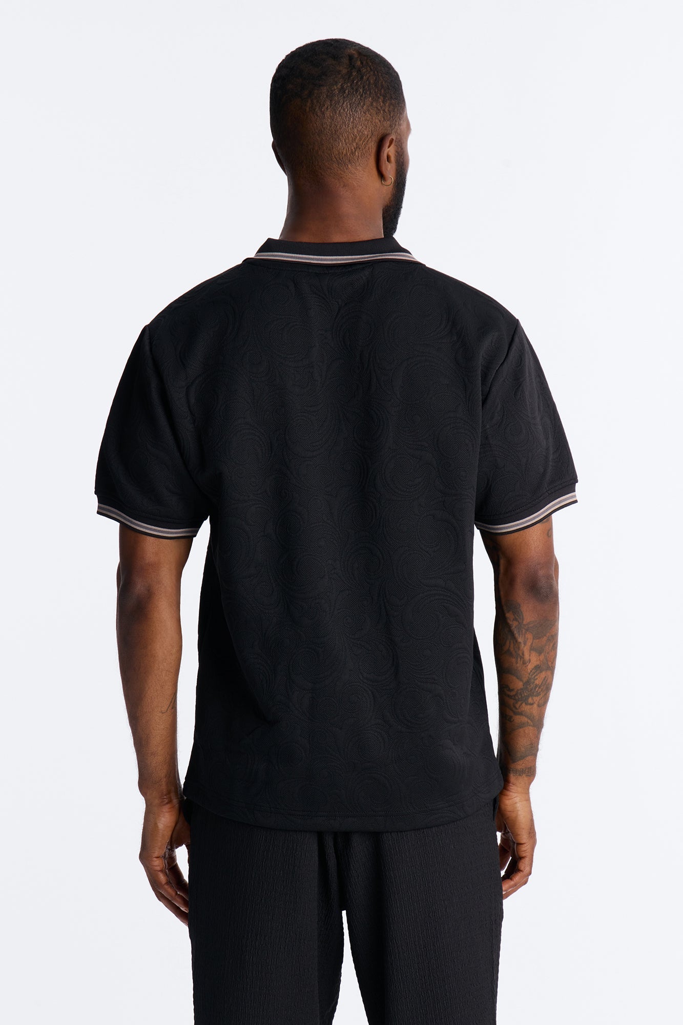 Saints Floral Johnny Collar Polo - Black