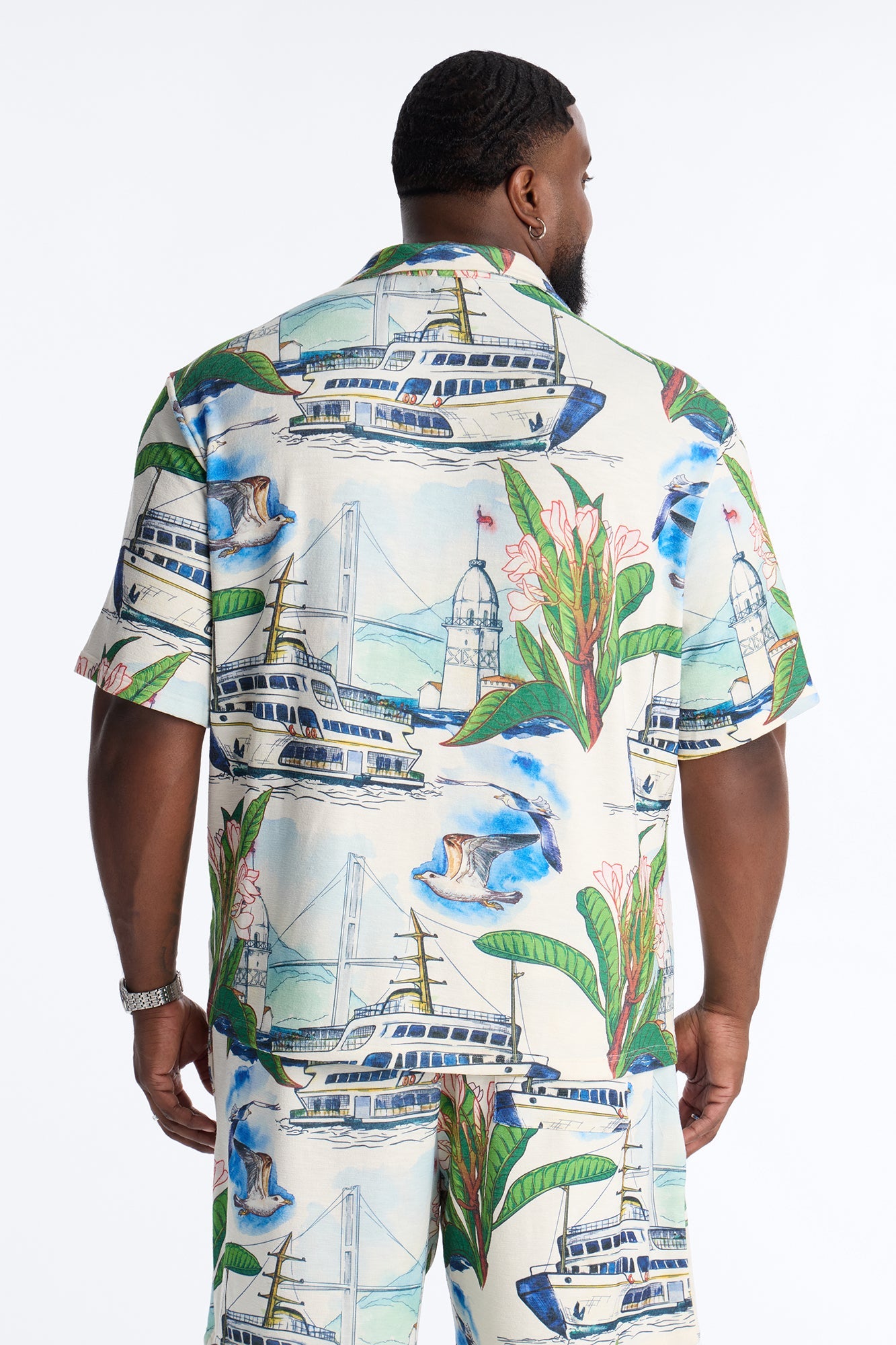 Relaxed Portofino Vista Cuban Collar Button Up Shirt - Multi Color