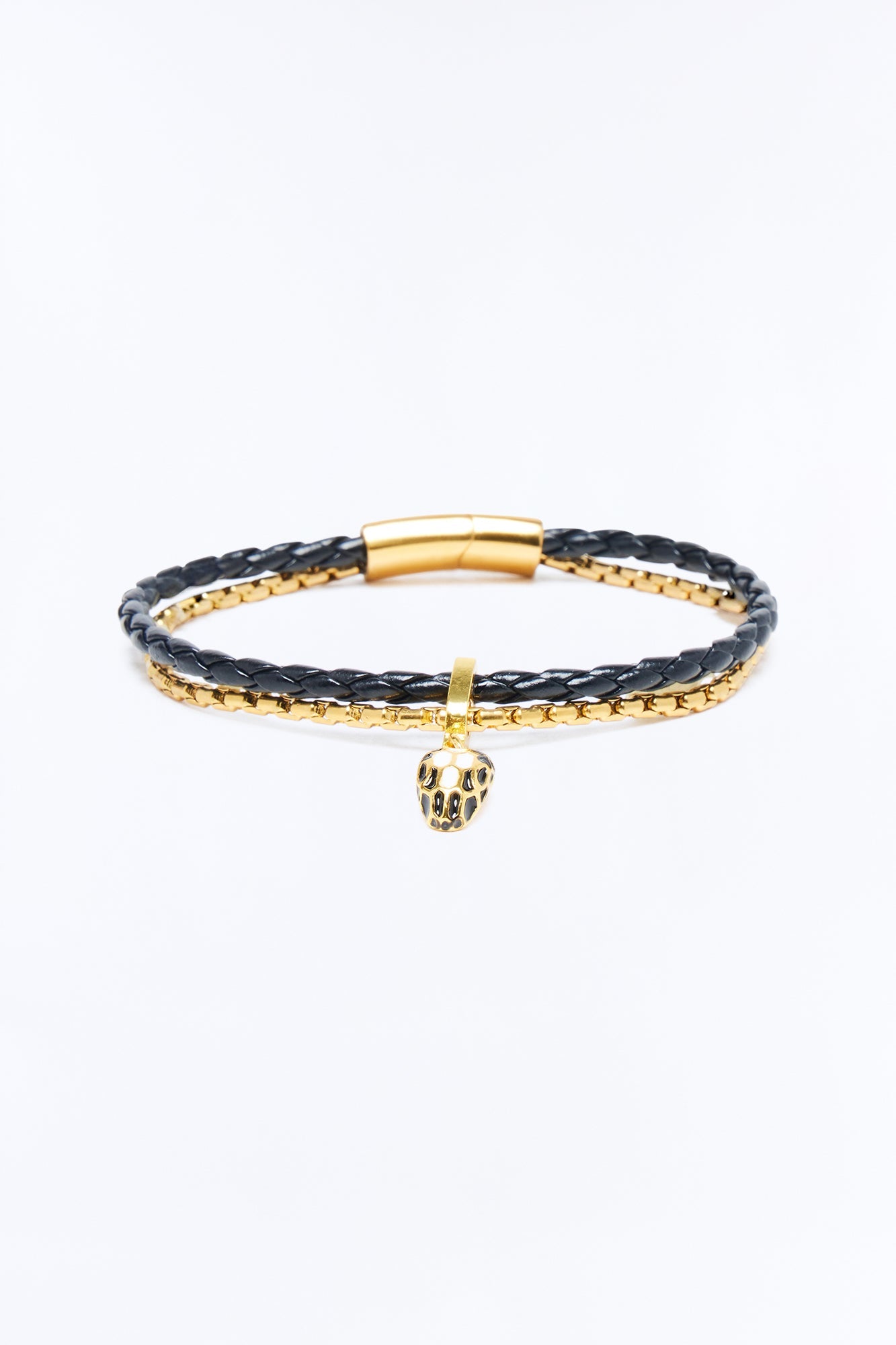 Serpent Dual Chain And Cord Bracelet - Black/Gold