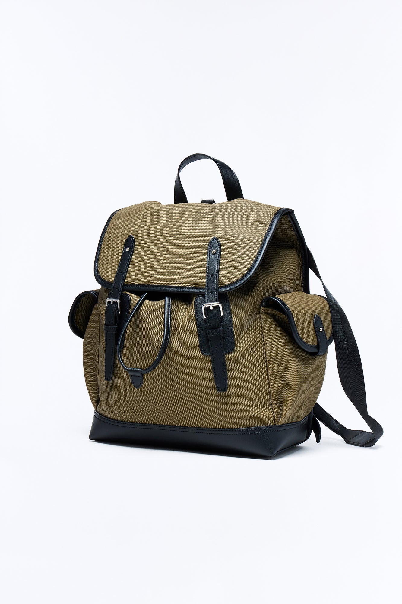 Canvas Dual Buckle Drawstring Backpack - Olive
