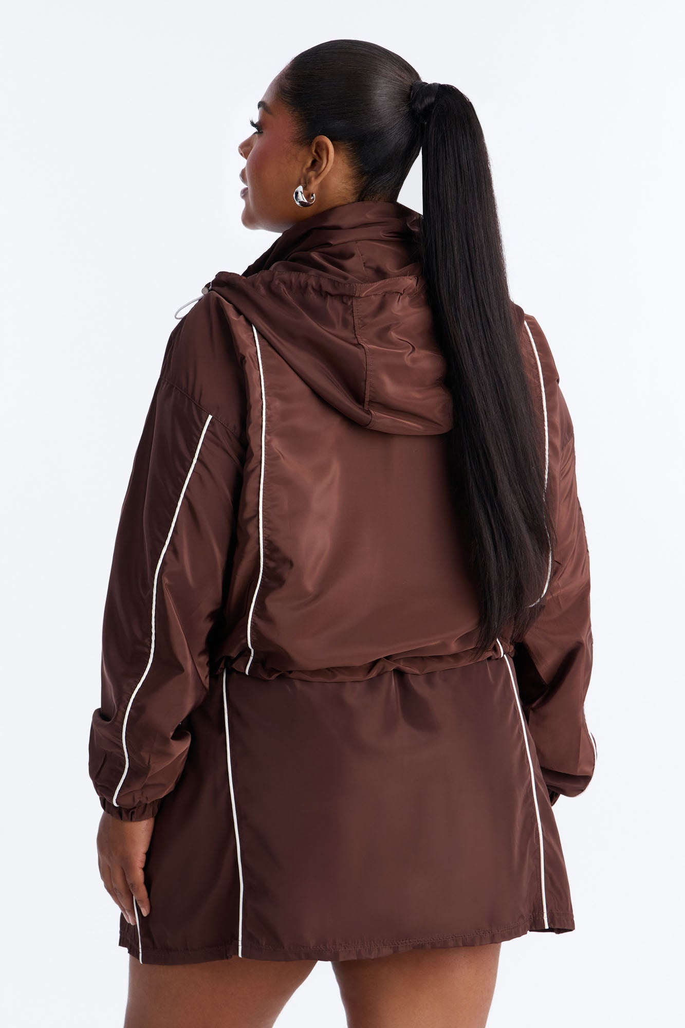 Keep It Lowkey Windbreaker Hooded Contrast Jacket - Brown/combo
