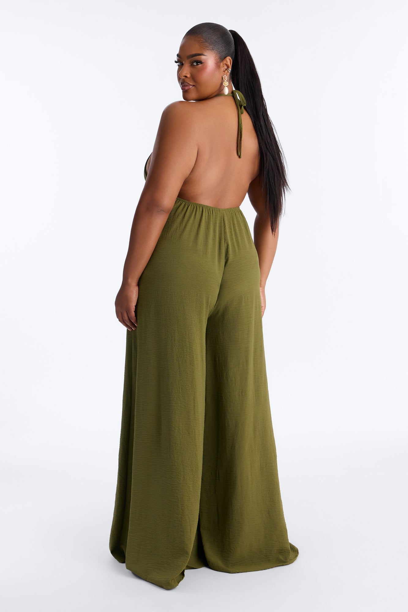 Kalana Beaded Halter Jumpsuit - Olive