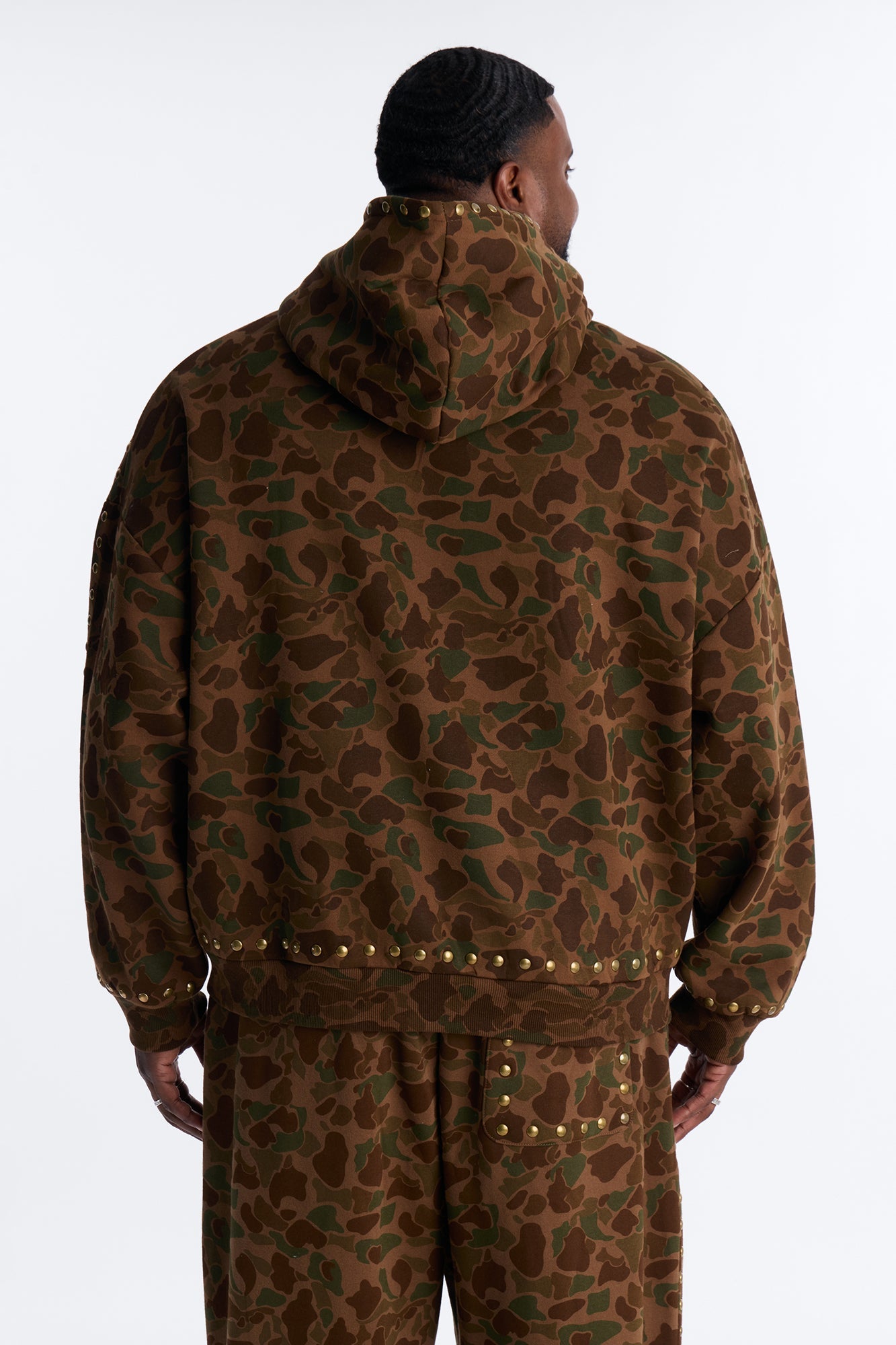 Oversized Frontline Studded Camo Hoodie - Camouflage