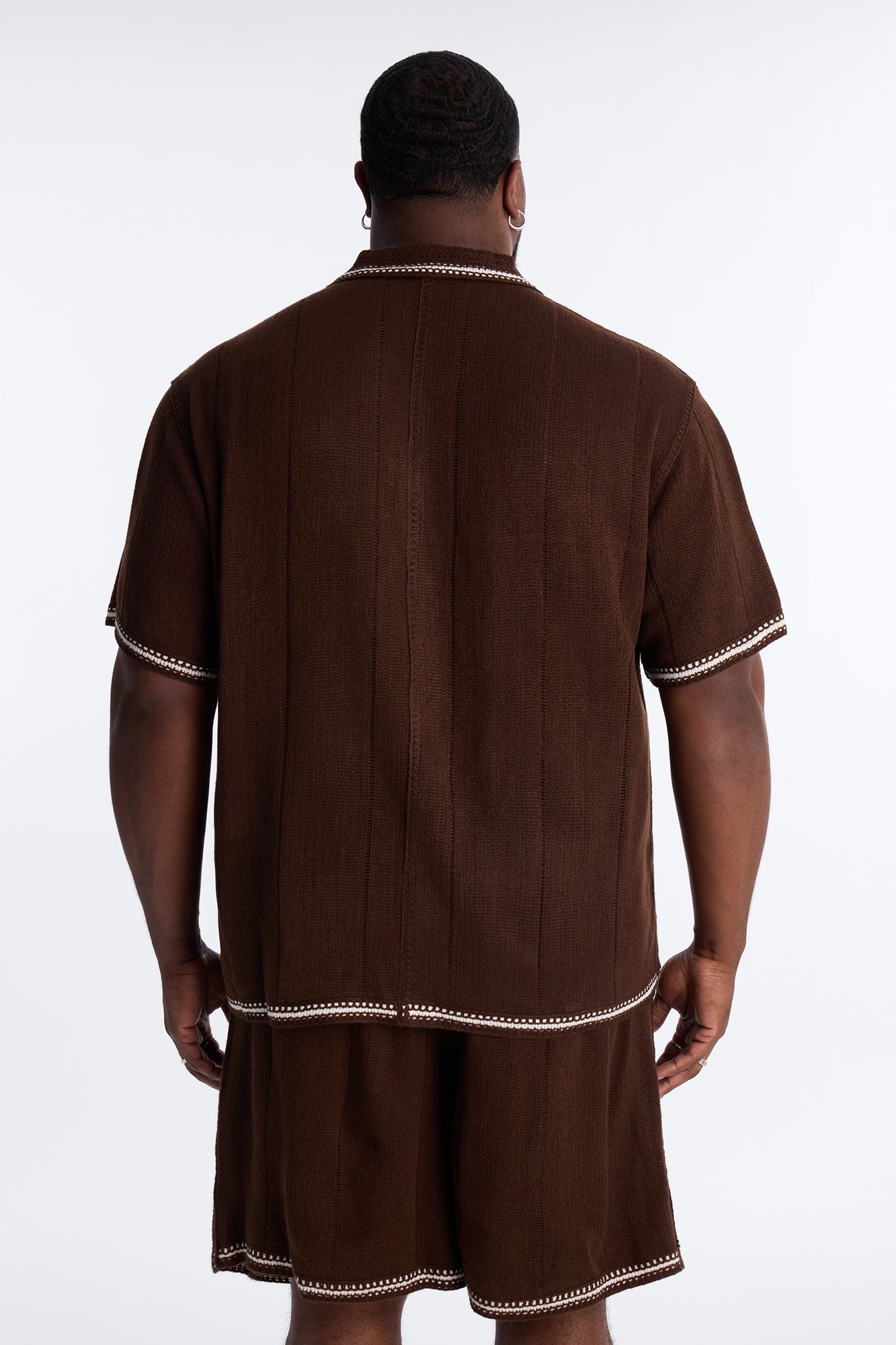 Lido Isle Crochet Button Up Shirt - Brown
