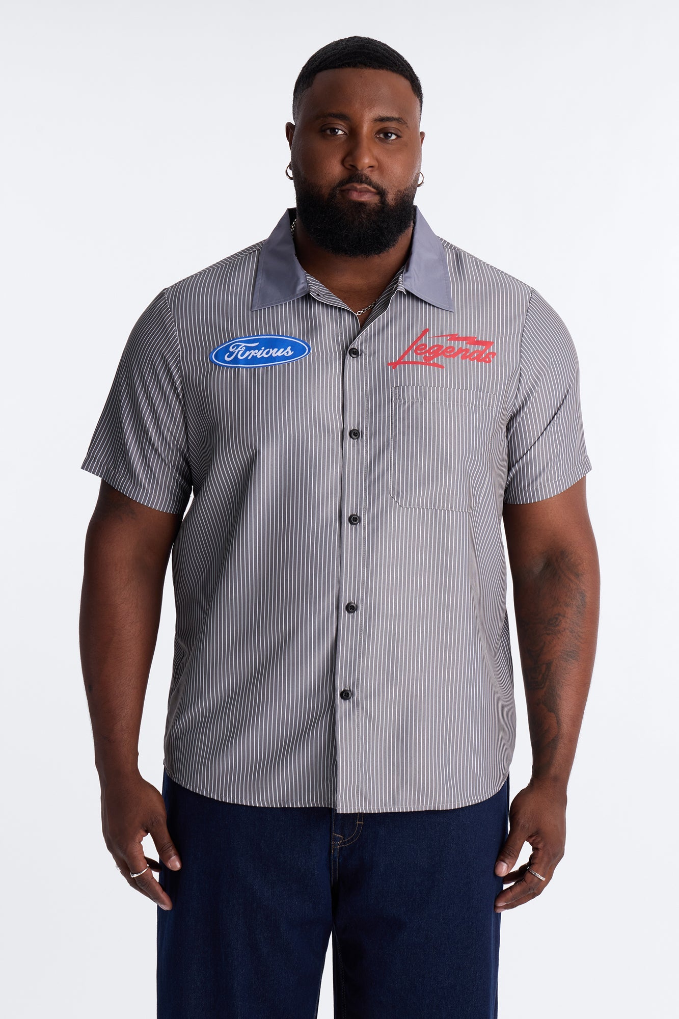 Cash Only Striped Button Up Shirt - Black