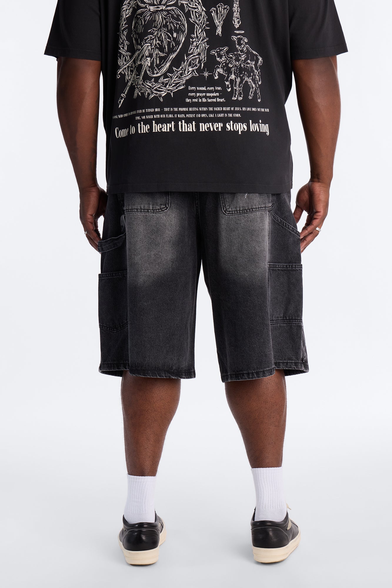 Baggy Jeweled Web Carpenter Denim Short - Black Wash
