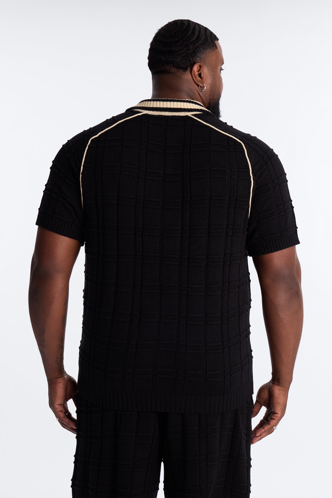 Relaxed Riviera Johnny Collar Knit Polo - Black