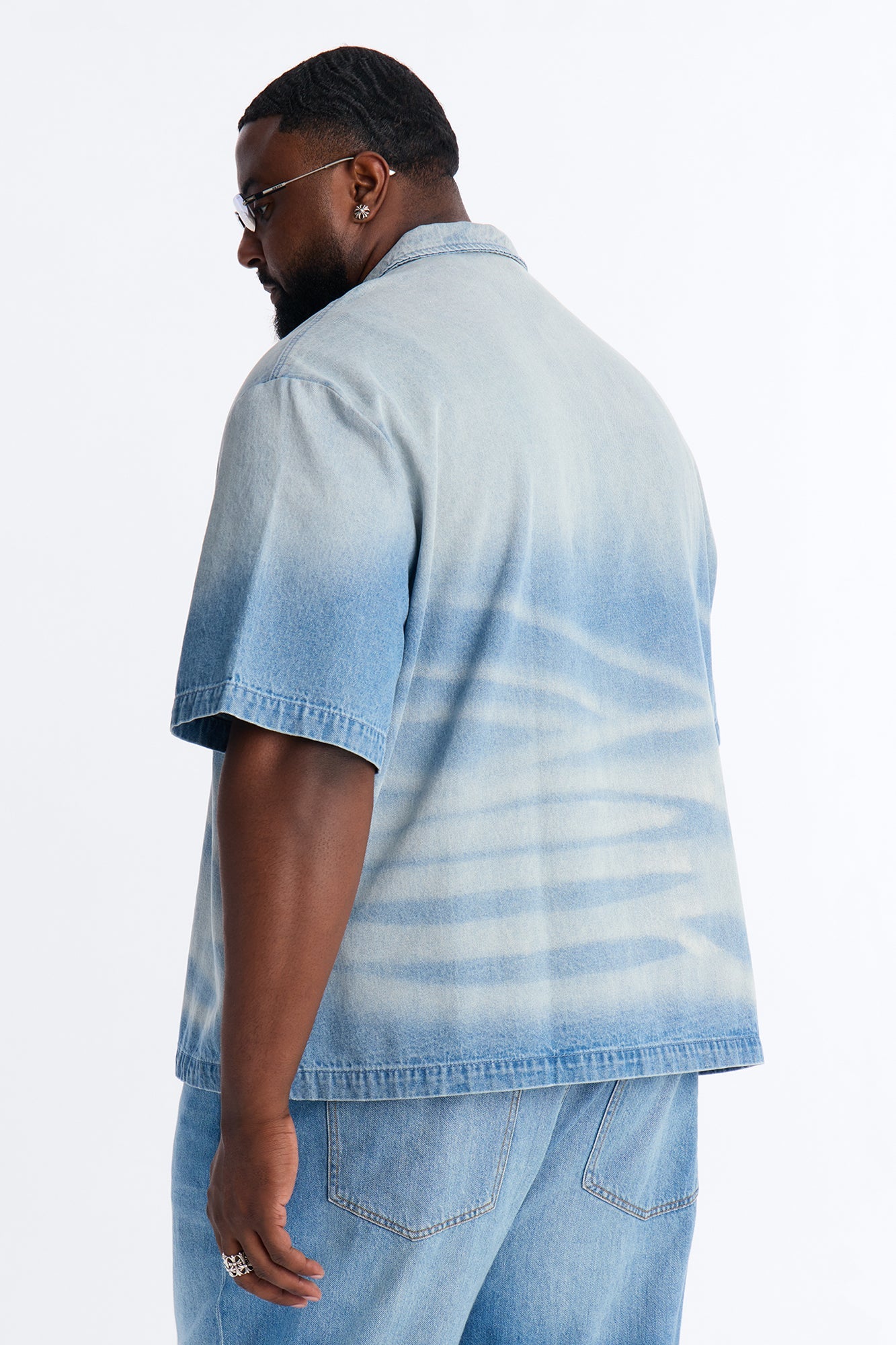 Boxy Faded Wave Denim Polo - Light Blue Wash