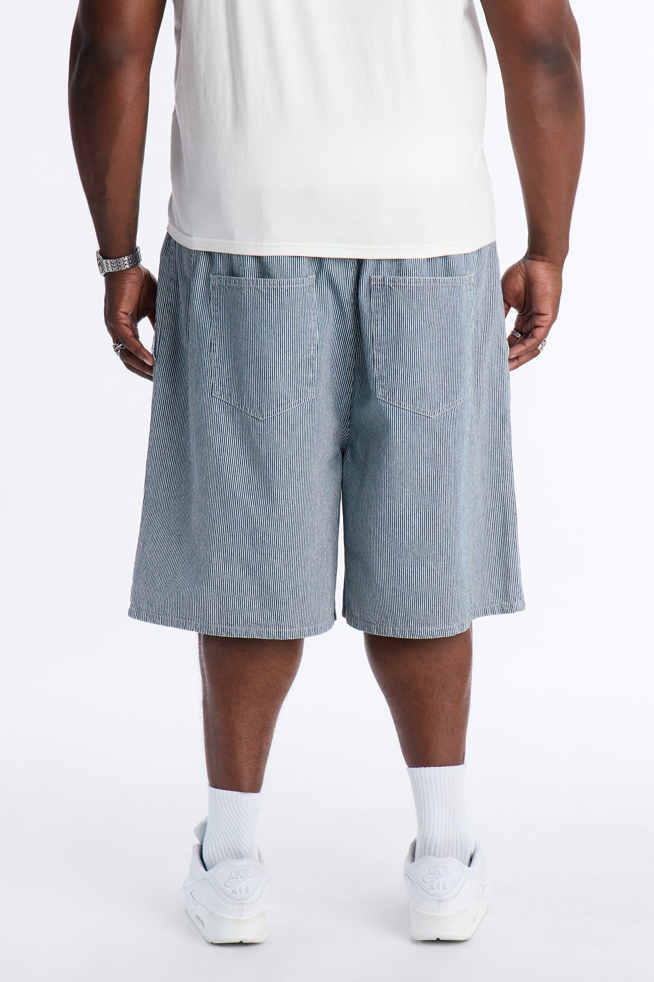 Relaxed Adore Me Double Waistband Pinstripe Short - White/Blue