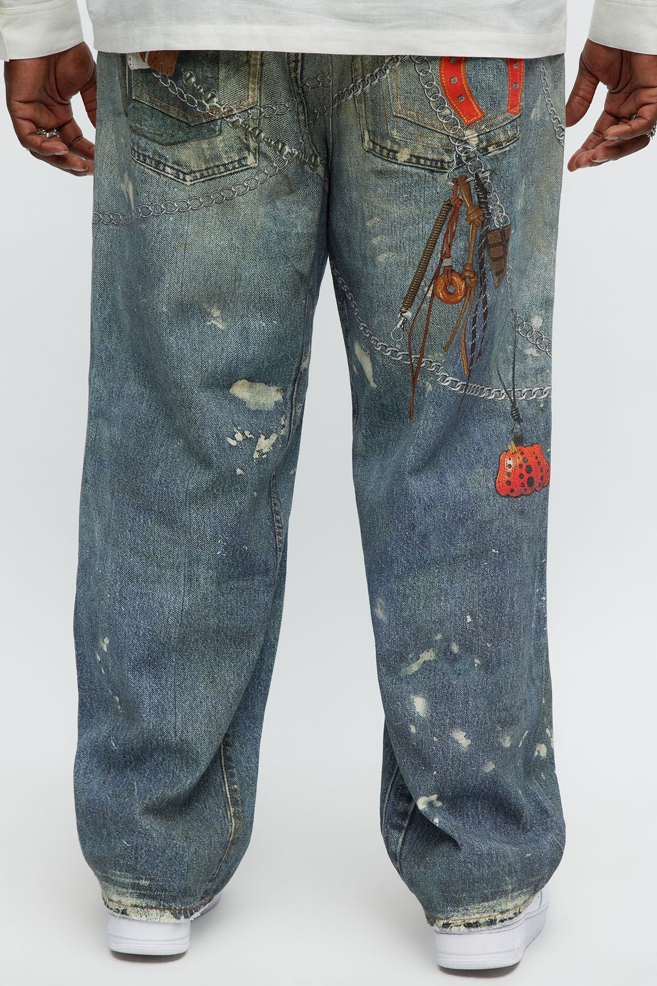 Baggy Rebel Printed Jeans - Medium Blue Wash