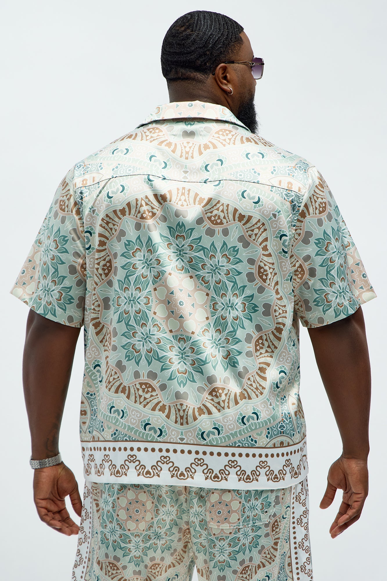 Green Love Button Up Shirt - Sage/combo