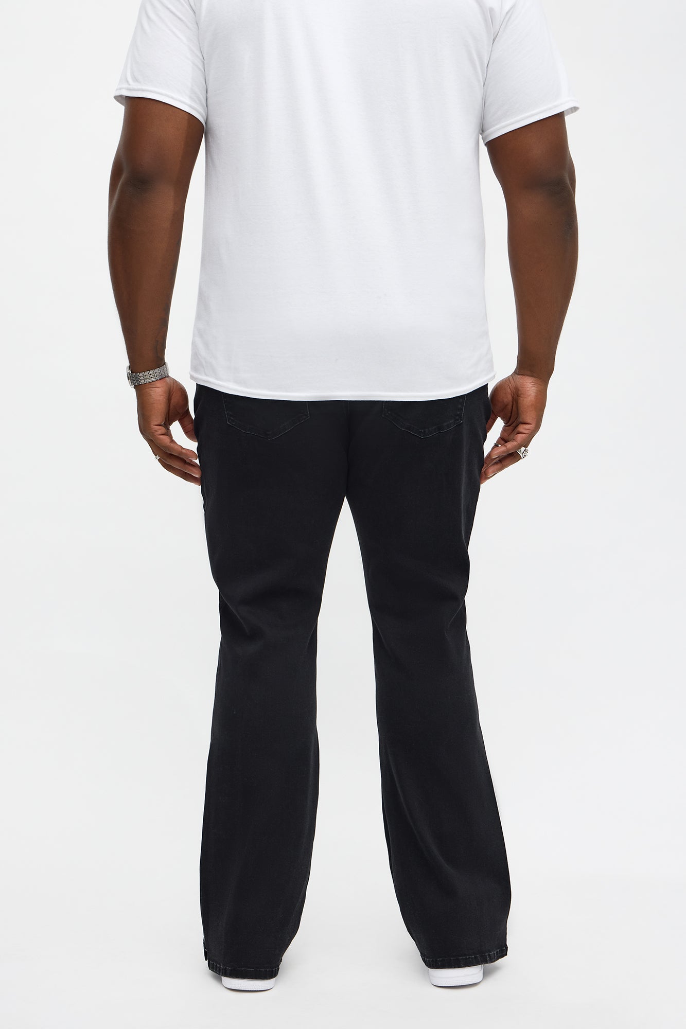 Stacked Slim Flare Tuxedo Jeweled Stripe Slit Jean - Black