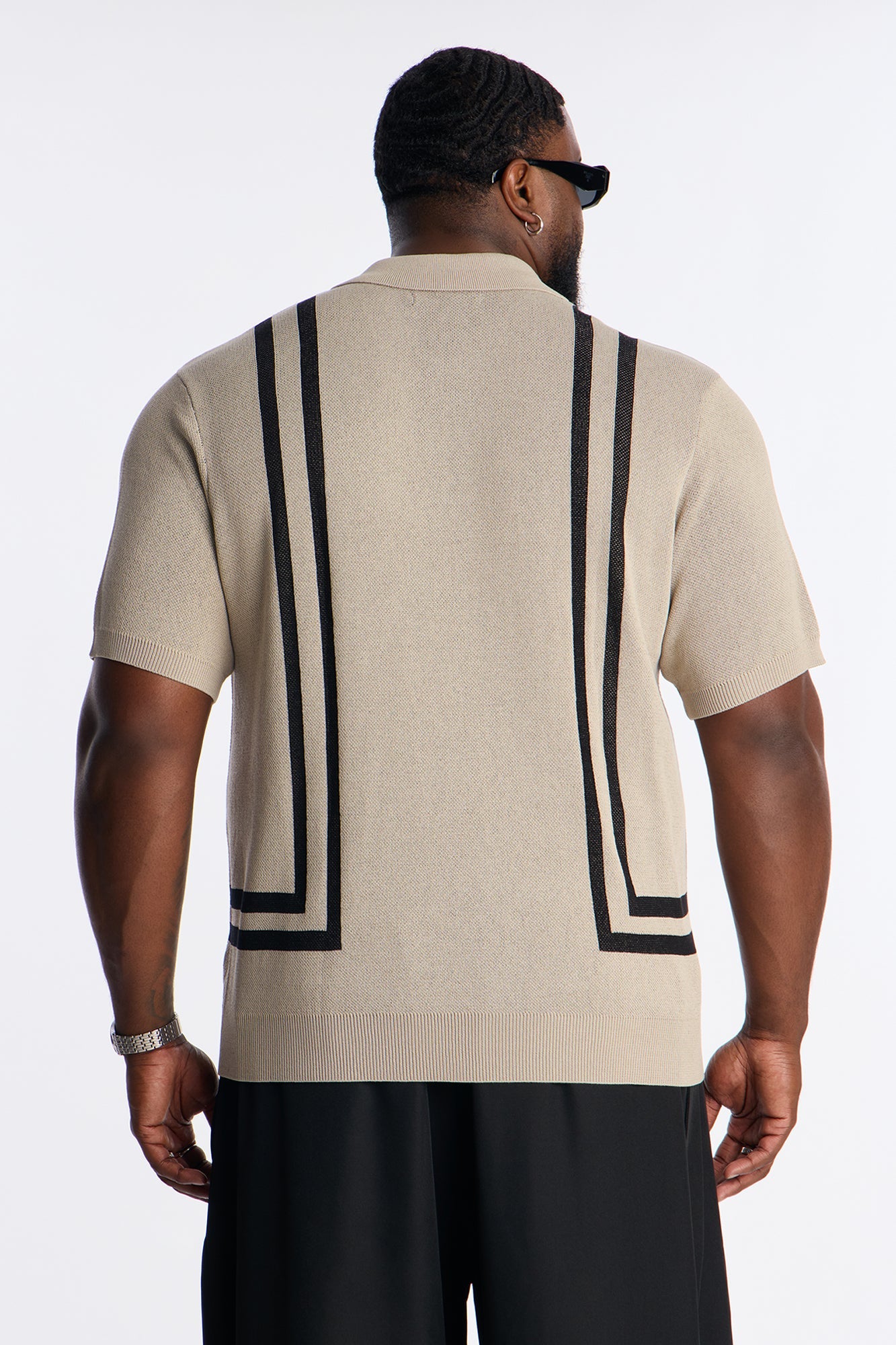 Seeing Lines Knit Johnny Collar Shirt - Tan